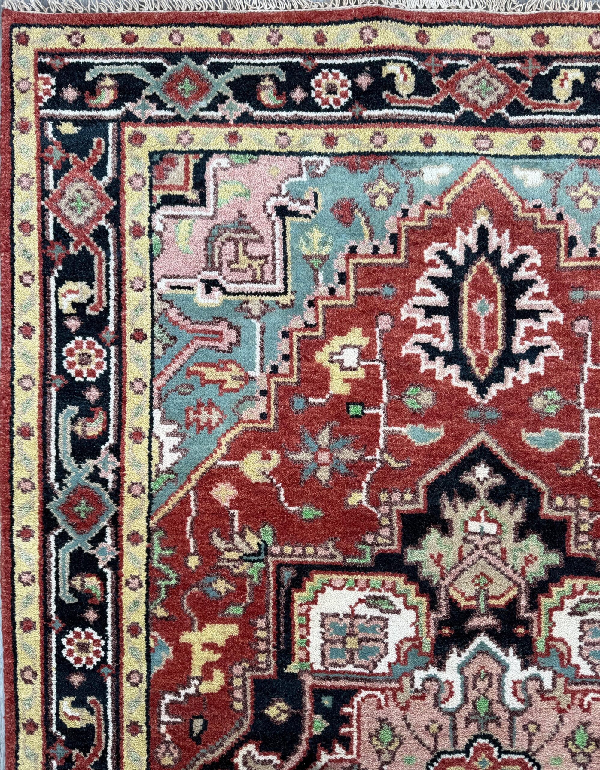 Handmade Wool Oushak Rug – Multicolored Geometric Bohemian Area Rug 5×8 ft