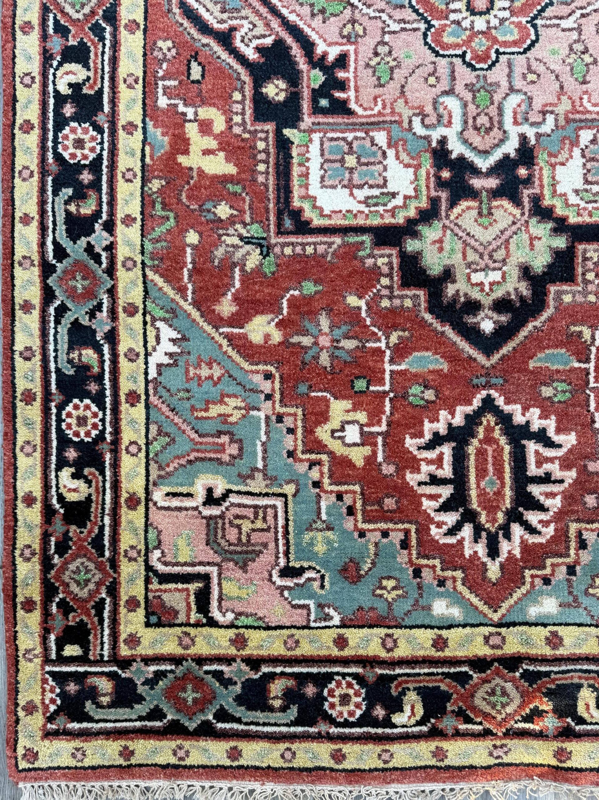 Handmade Wool Oushak Rug – Multicolored Geometric Bohemian Area Rug 5×8 ft
