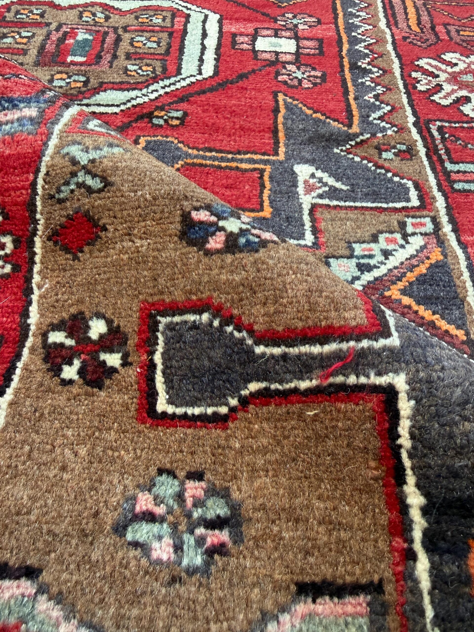 Vintage Turkish Rug 3.6×10.1 ft Hand Knotted Wool Anatolian Geometric Runner 1970s