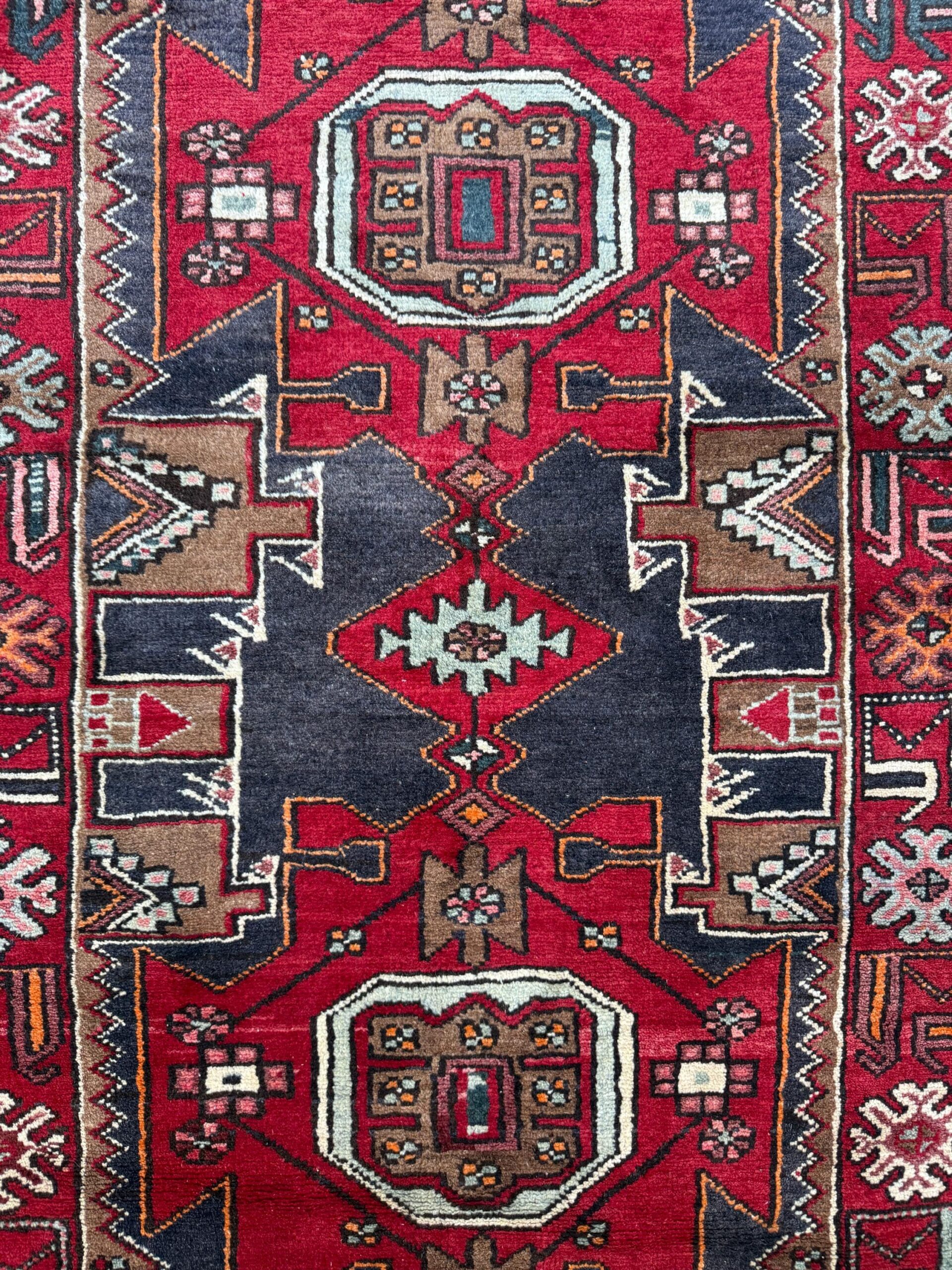 Vintage Turkish Rug 3.6×10.1 ft Hand Knotted Wool Anatolian Geometric Runner 1970s