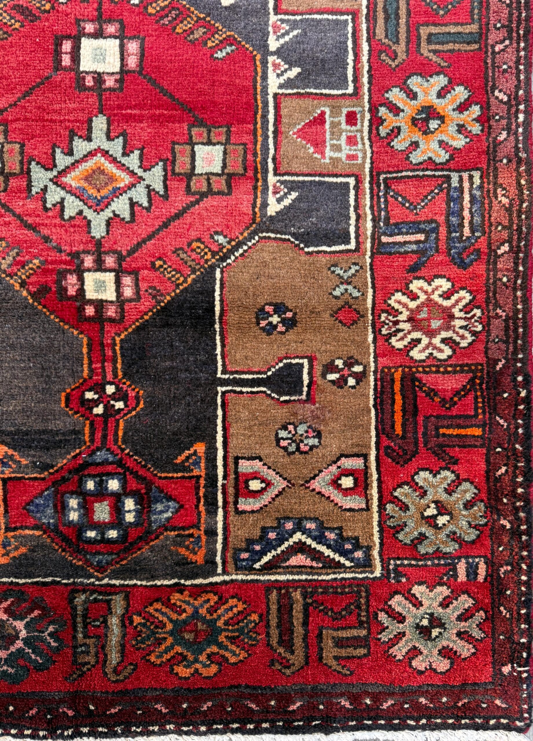 Vintage Turkish Rug 3.6×10.1 ft Hand Knotted Wool Anatolian Geometric Runner 1970s
