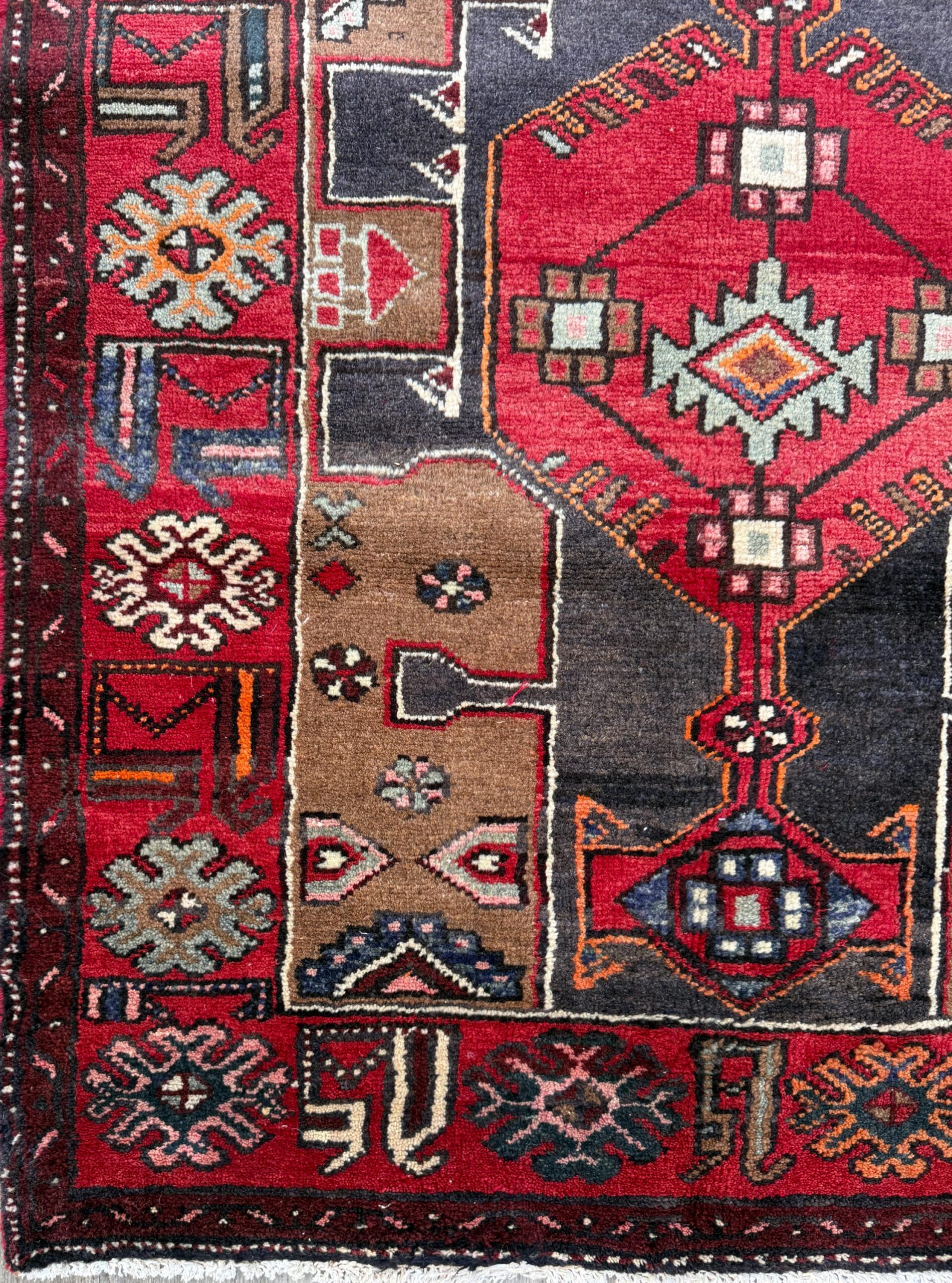 Vintage Turkish Rug 3.6×10.1 ft Hand Knotted Wool Anatolian Geometric Runner 1970s