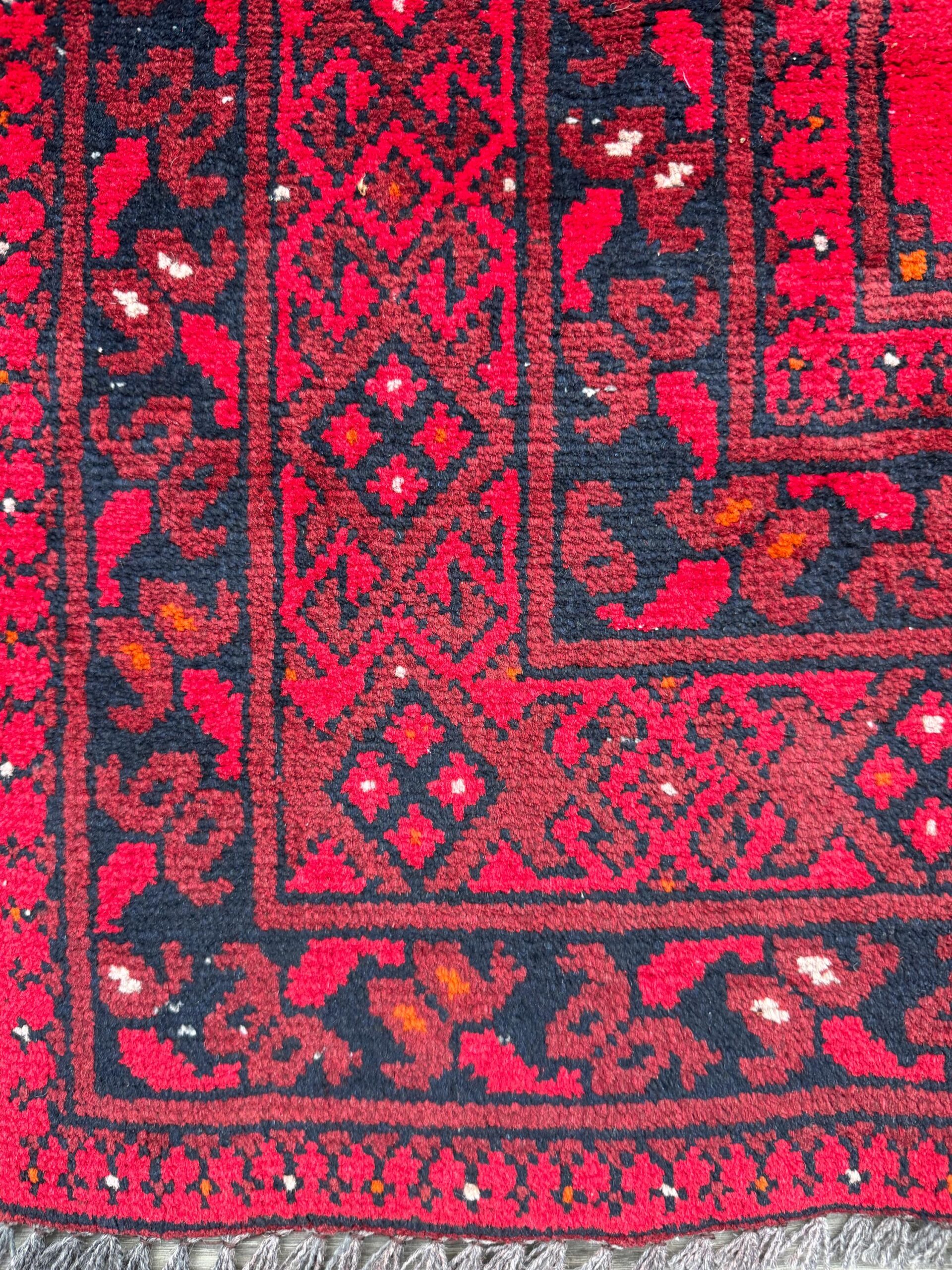Vintage Afghan Turkmen Rug 6.4×3.3 ft Hand Knotted Wool Basheeri Tribal Area Rug 1990s
