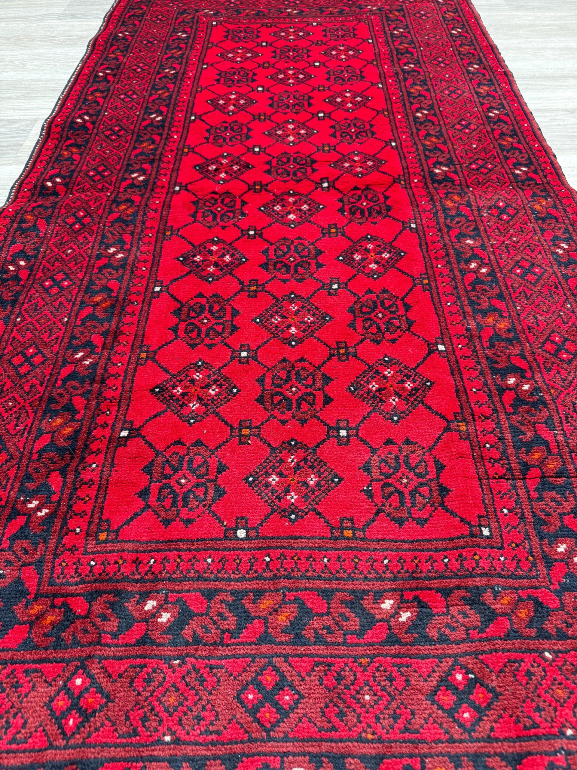 Vintage Afghan Turkmen Rug 6.4×3.3 ft Hand Knotted Wool Basheeri Tribal Area Rug 1990s