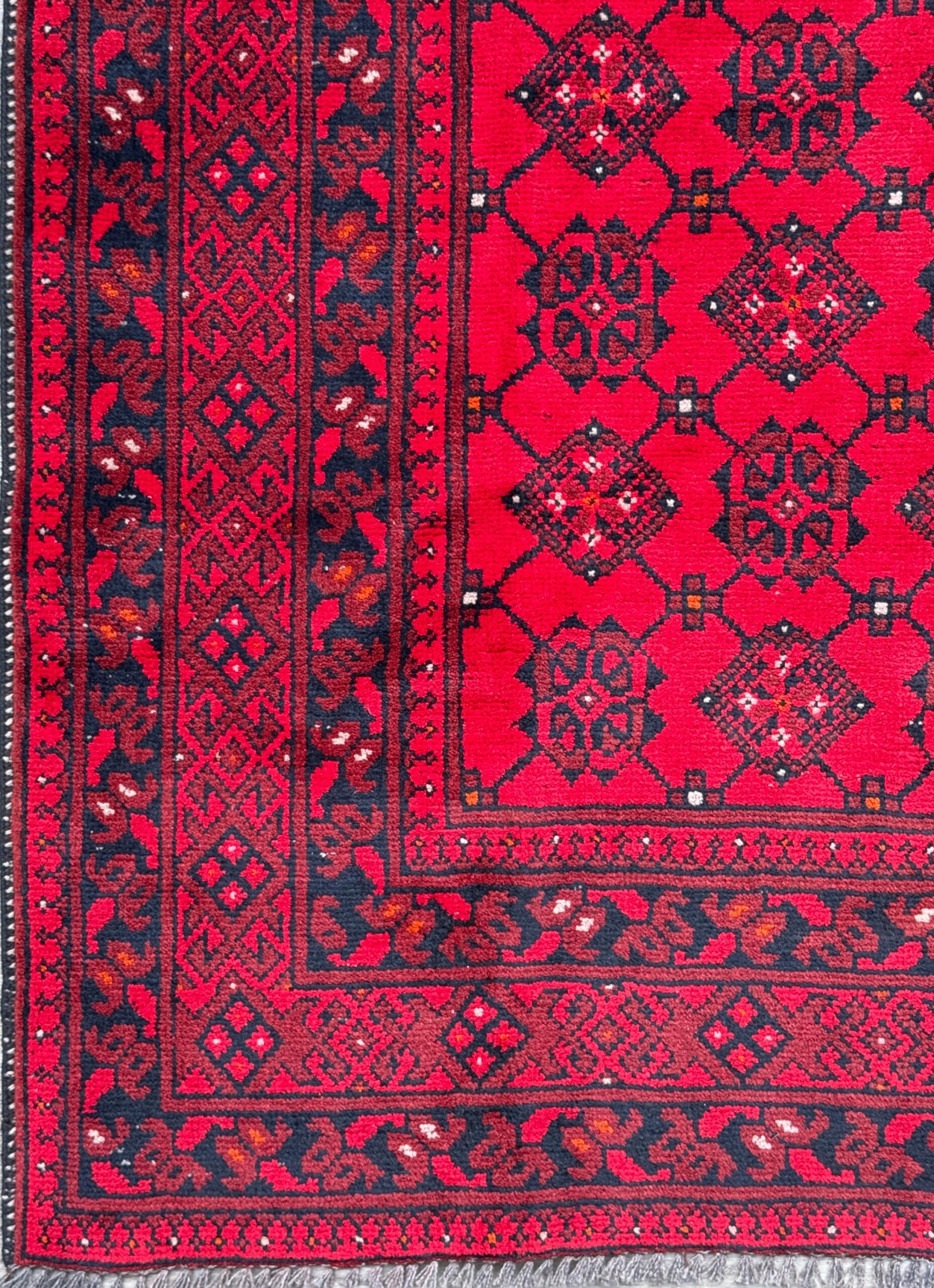 Vintage Afghan Turkmen Rug 6.4×3.3 ft Hand Knotted Wool Basheeri Tribal Area Rug 1990s