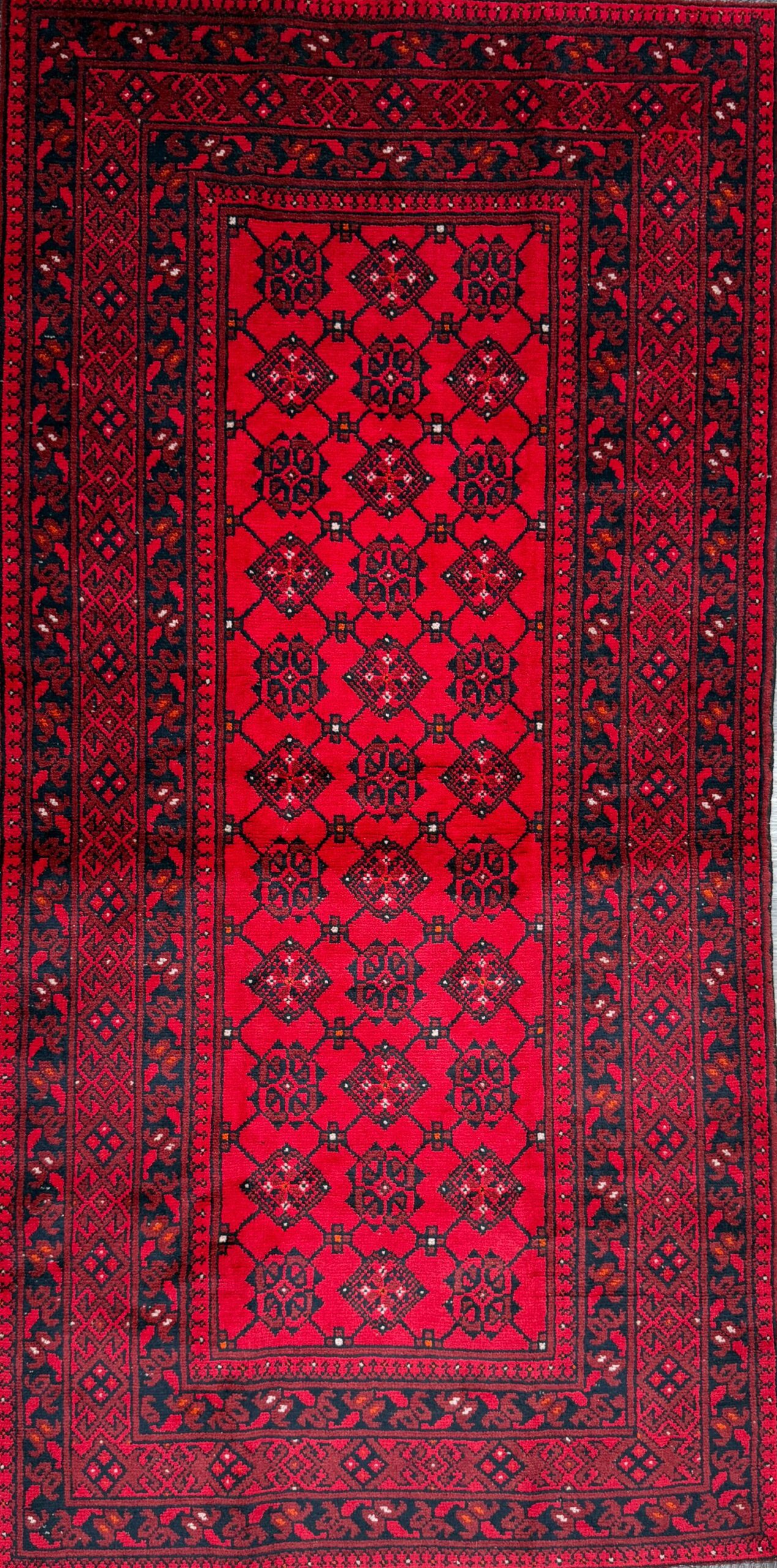Vintage Afghan Turkmen Rug 6.4×3.3 ft Hand Knotted Wool Basheeri Tribal Area Rug 1990s