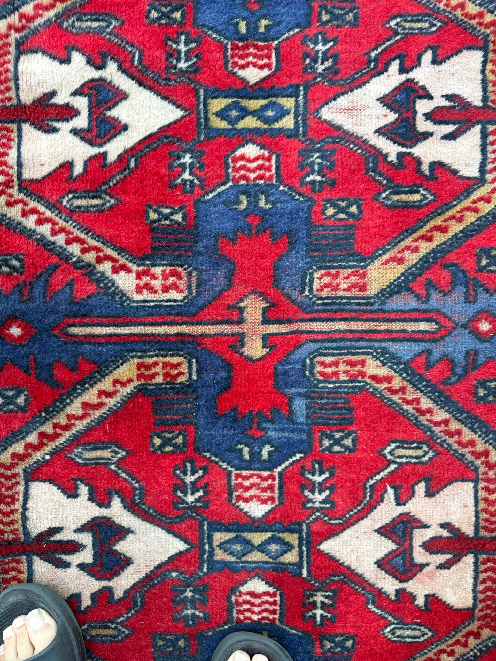 Vintage Kazak Style Rug 3×6 ft Hand Knotted Wool Tribal Geometric Area Rug 1980s
