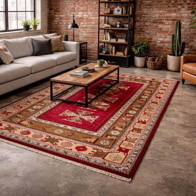 Hand Knotted Wool Kurdi Rug – 7×4 ft Geometric Tribal Area Rug 1990s