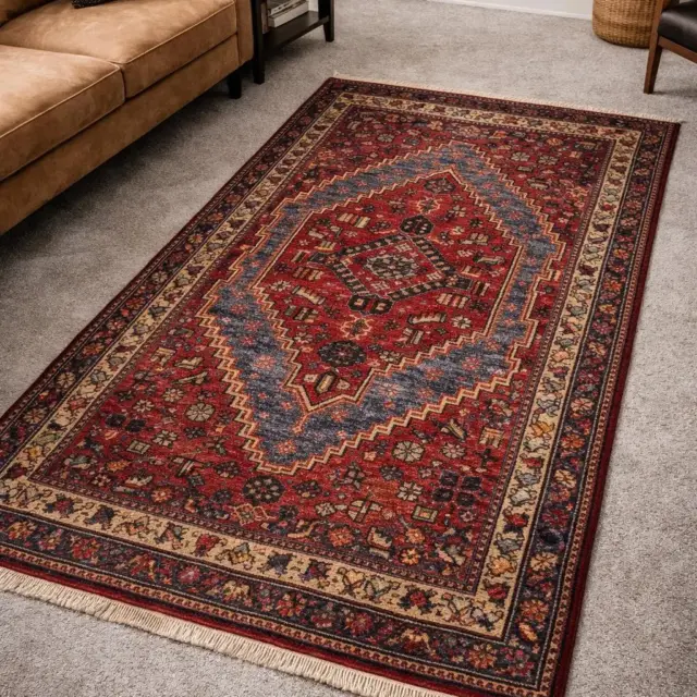 Vintage Hand-Knotted Wool Rug – Geometric Anatolian Village Design 3.9×7 ft