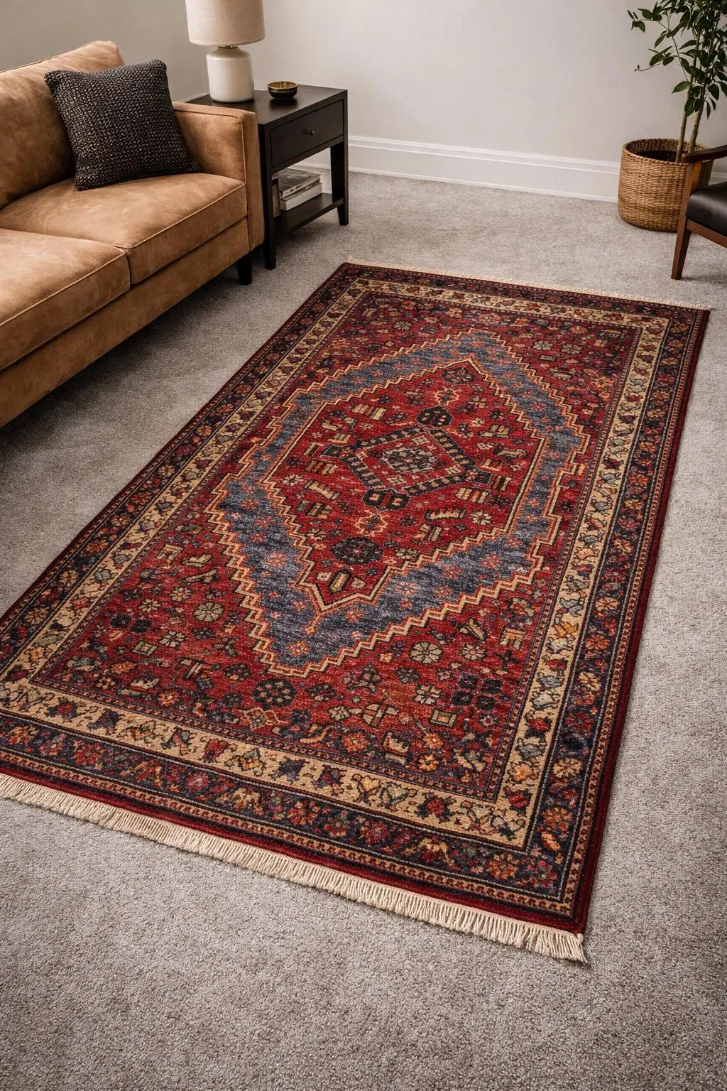 Vintage Hand-Knotted Wool Rug – Geometric Anatolian Village Design 3.9×7 ft