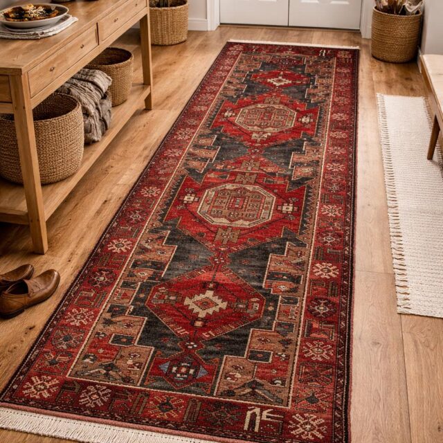 Vintage Turkish Rug 3.6×10.1 ft Hand Knotted Wool Anatolian Geometric Runner 1970s