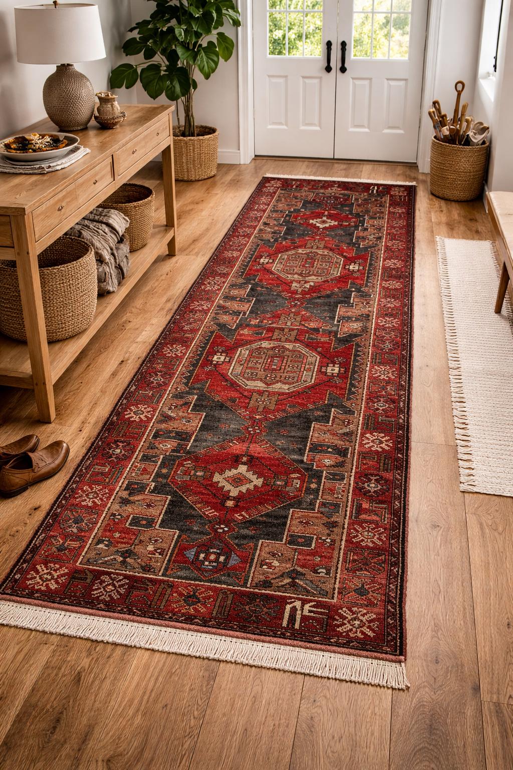 Vintage Turkish Rug 3.6×10.1 ft Hand Knotted Wool Anatolian Geometric Runner 1970s
