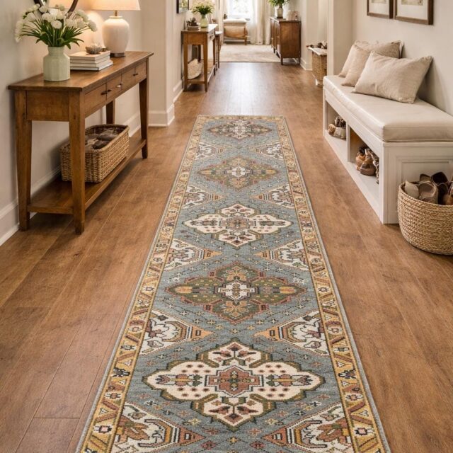 Turkish Oushak Rug 2.6×10.4 ft Handmade Multicolored Wool Runner Modern Bohemian Area Rug