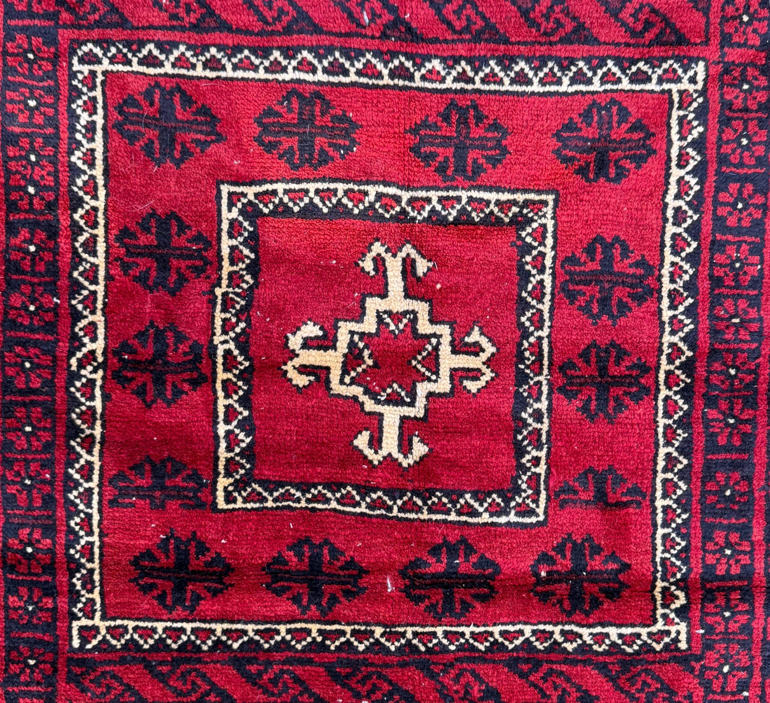 Vintage Hand-Knotted Wool Rug – 4.4×8.3 ft Geometric Tribal Anatolian Carpet