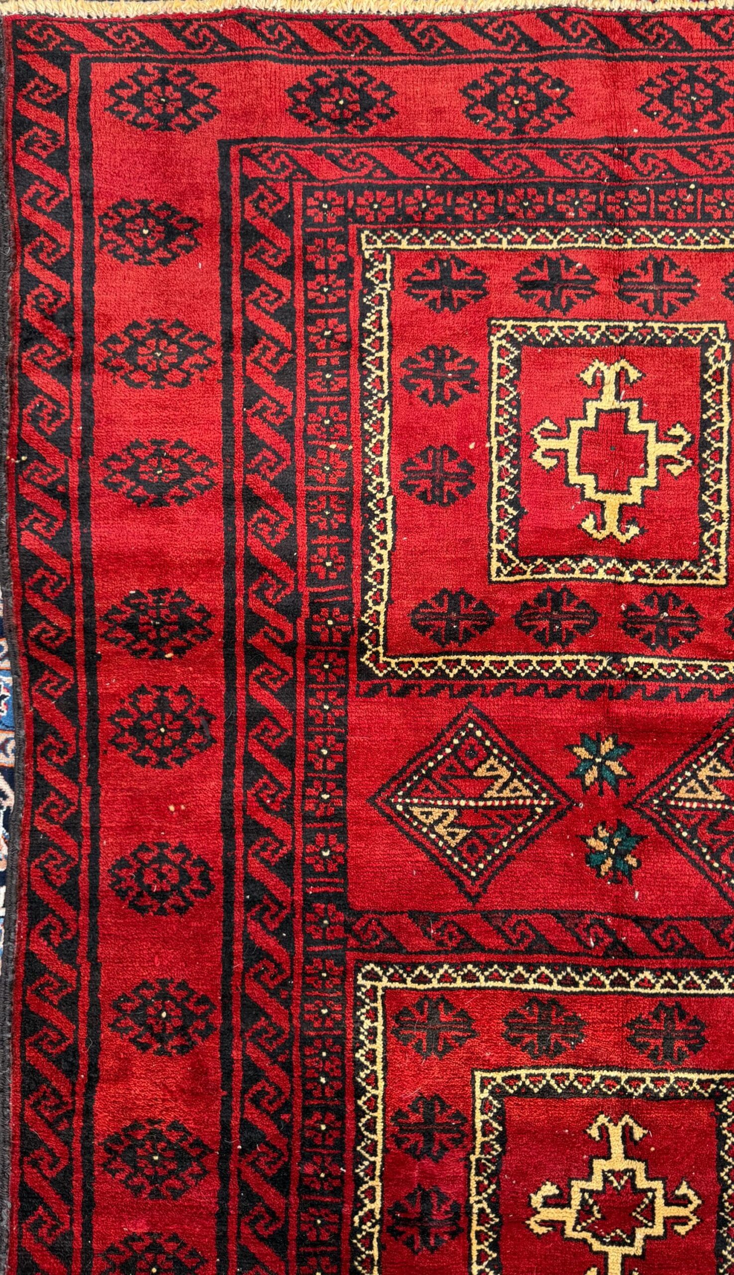 Vintage Hand-Knotted Wool Rug – 4.4×8.3 ft Geometric Tribal Anatolian Carpet