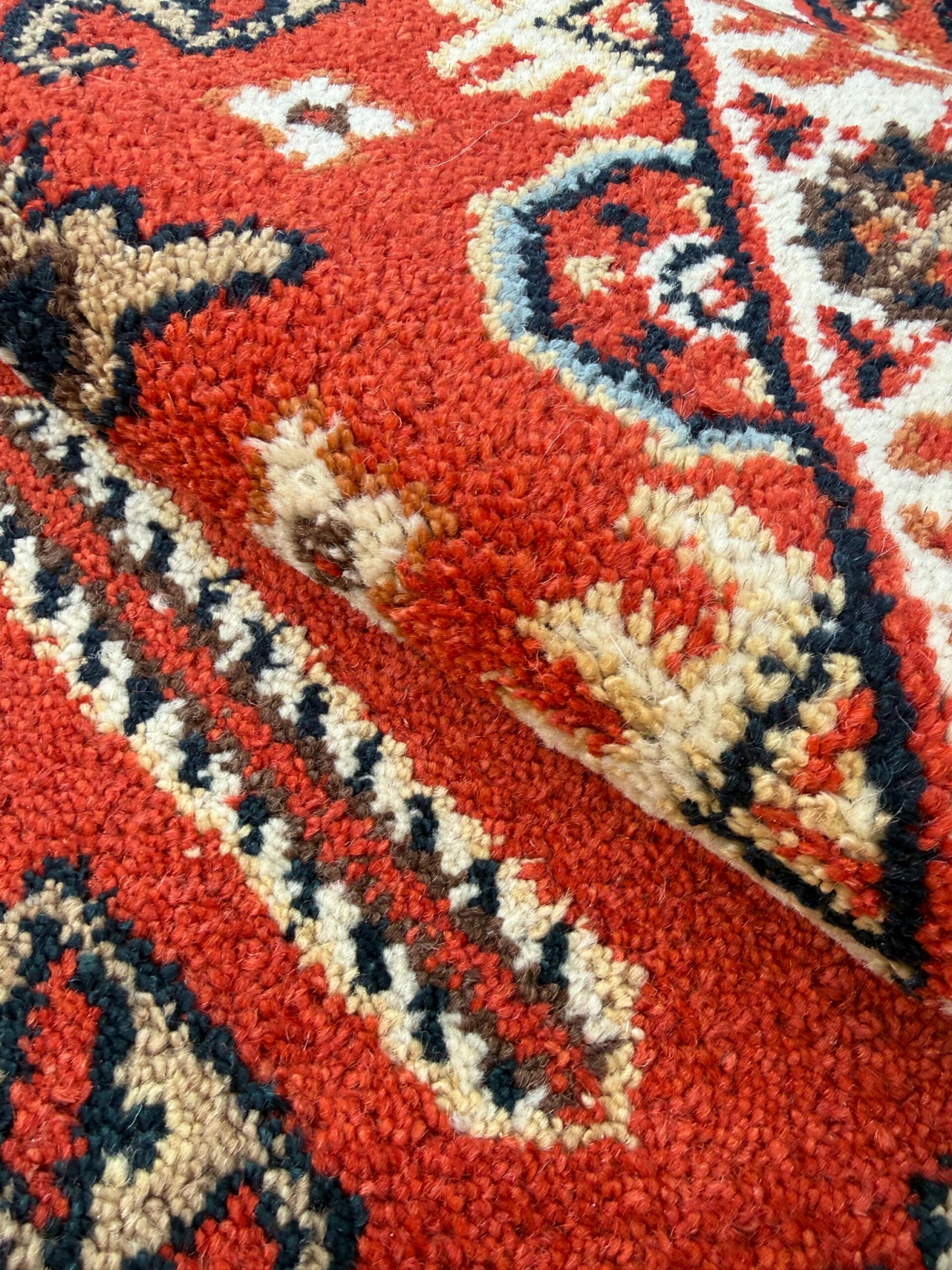 Handmade Wool Oushak Rug – Geometric Bohemian Area Carpet 3.2×5 ft