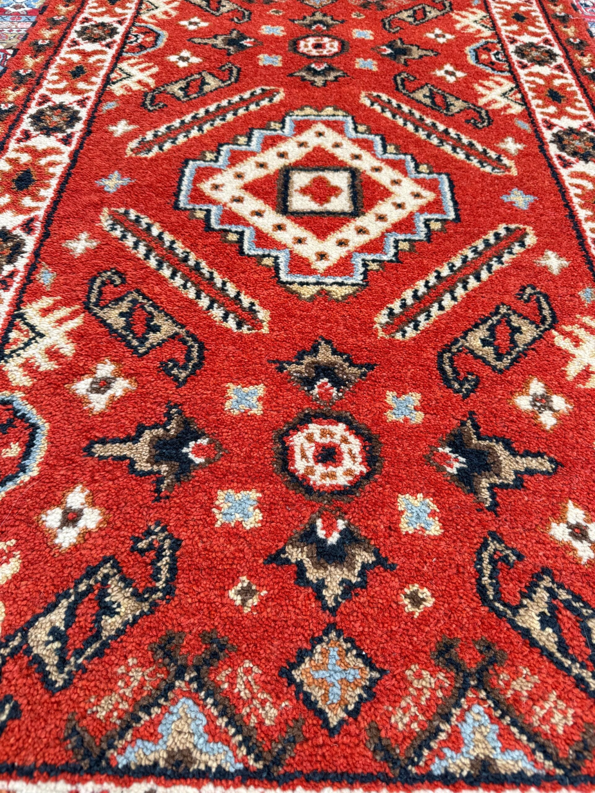 Handmade Wool Oushak Rug – Geometric Bohemian Area Carpet 3.2×5 ft
