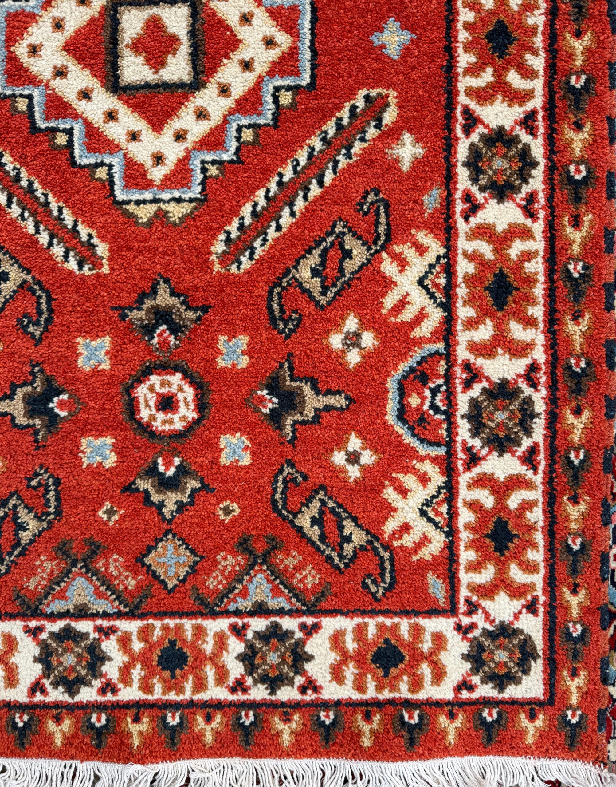 Handmade Wool Oushak Rug – Geometric Bohemian Area Carpet 3.2×5 ft