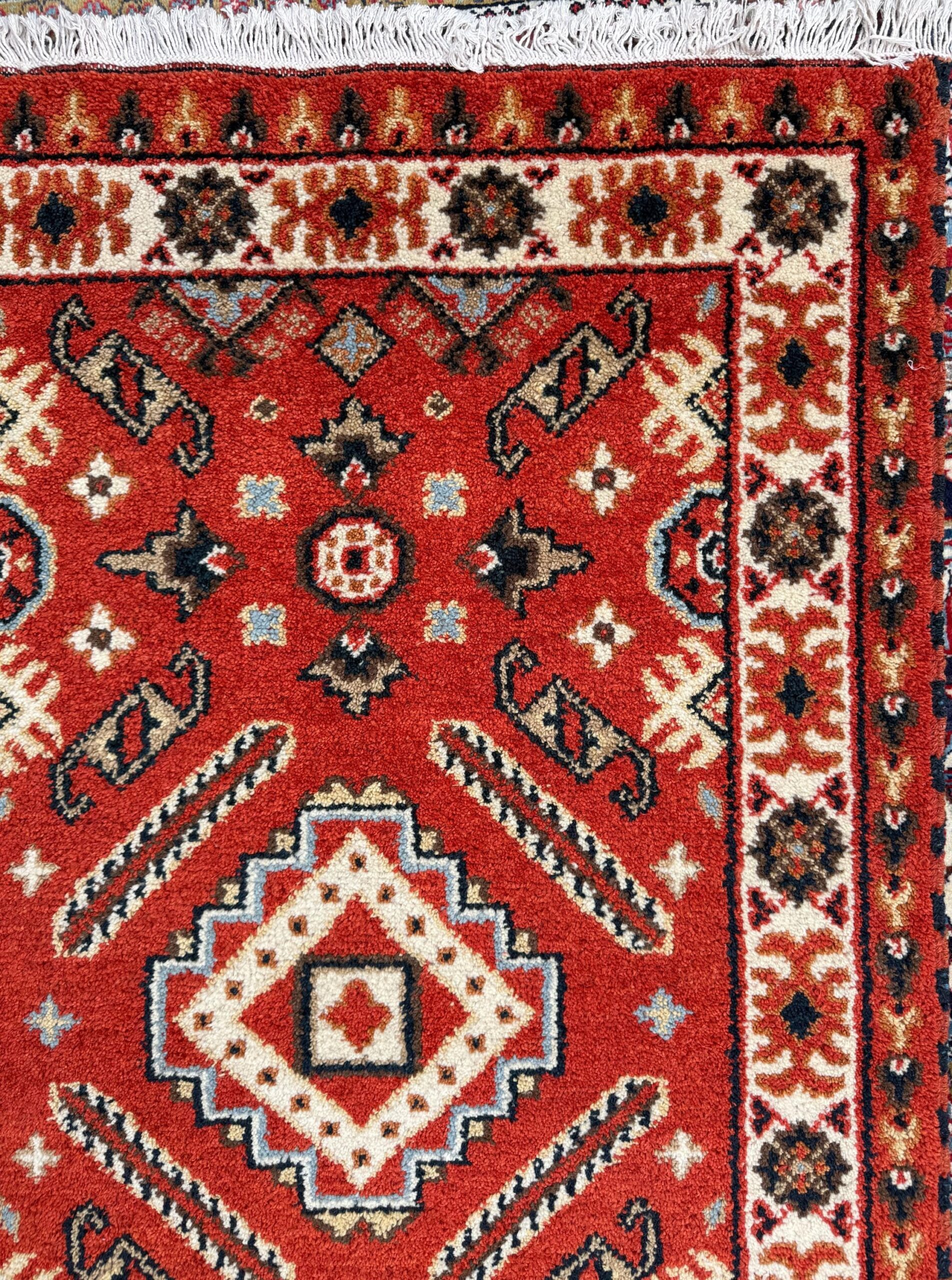 Handmade Wool Oushak Rug – Geometric Bohemian Area Carpet 3.2×5 ft