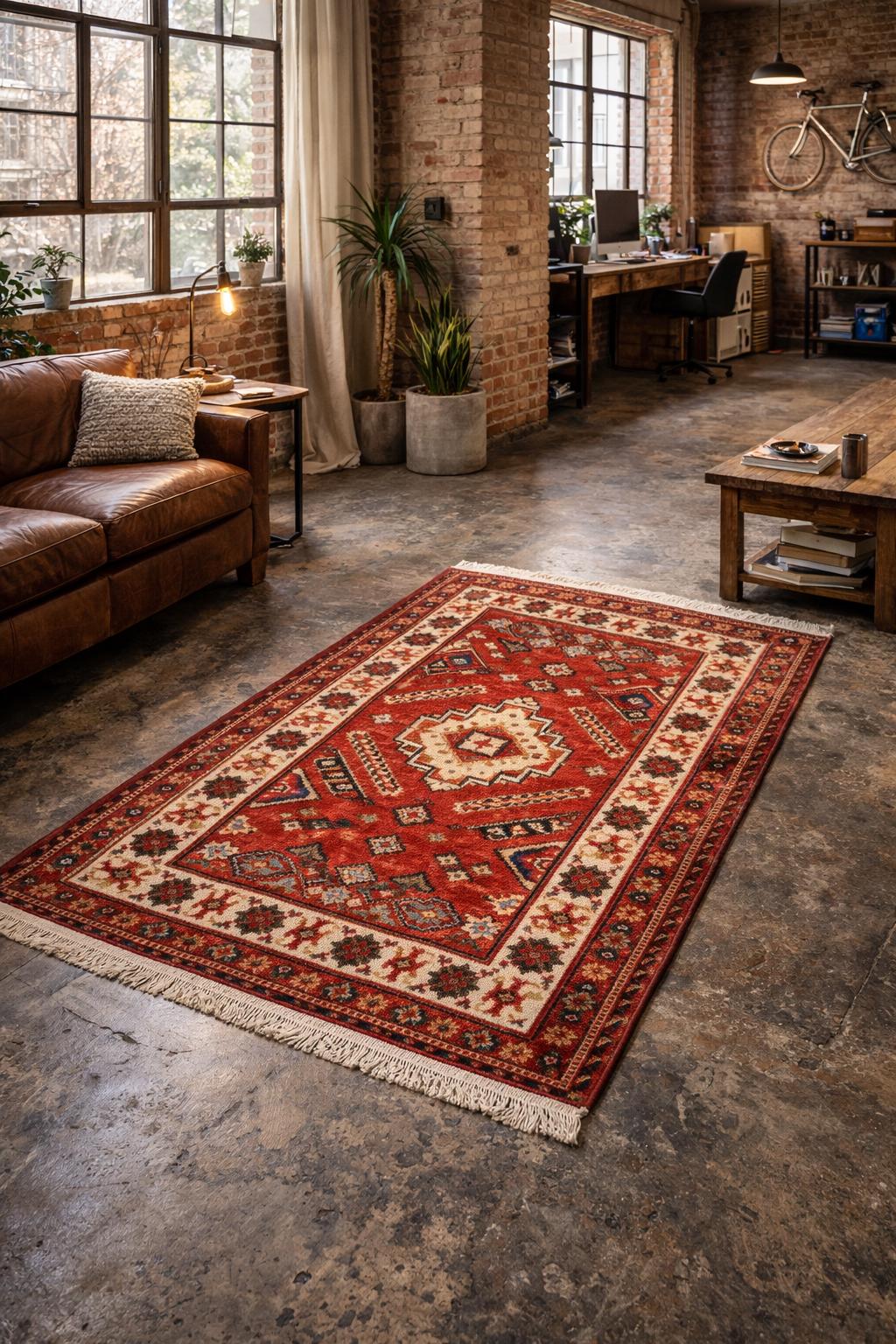 Handmade Wool Oushak Rug – Geometric Bohemian Area Carpet 3.2×5 ft