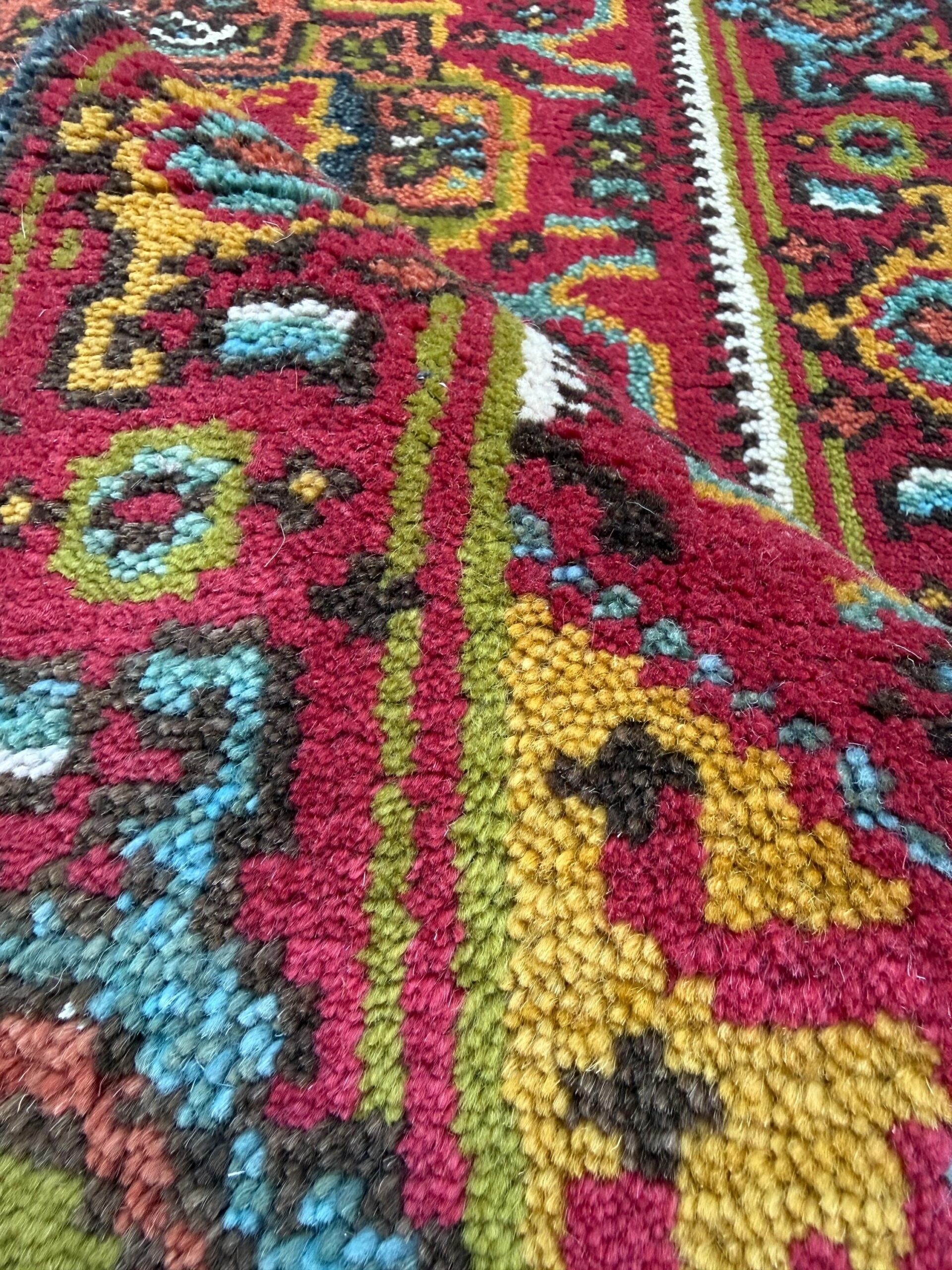 Turkish Oushak Rug 2.6×10 ft Wool Runner – Multicolored Geometric Bohemian Rug – Handmade Contemporary Design