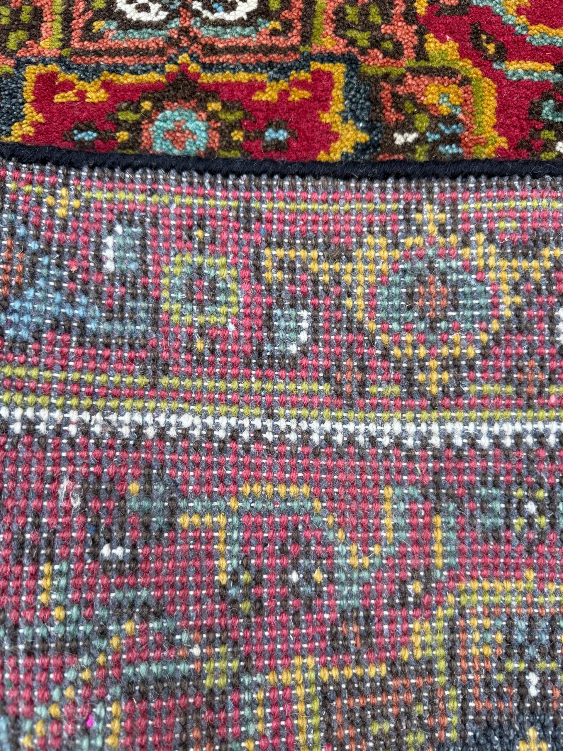 Turkish Oushak Rug 2.6×10 ft Wool Runner – Multicolored Geometric Bohemian Rug – Handmade Contemporary Design