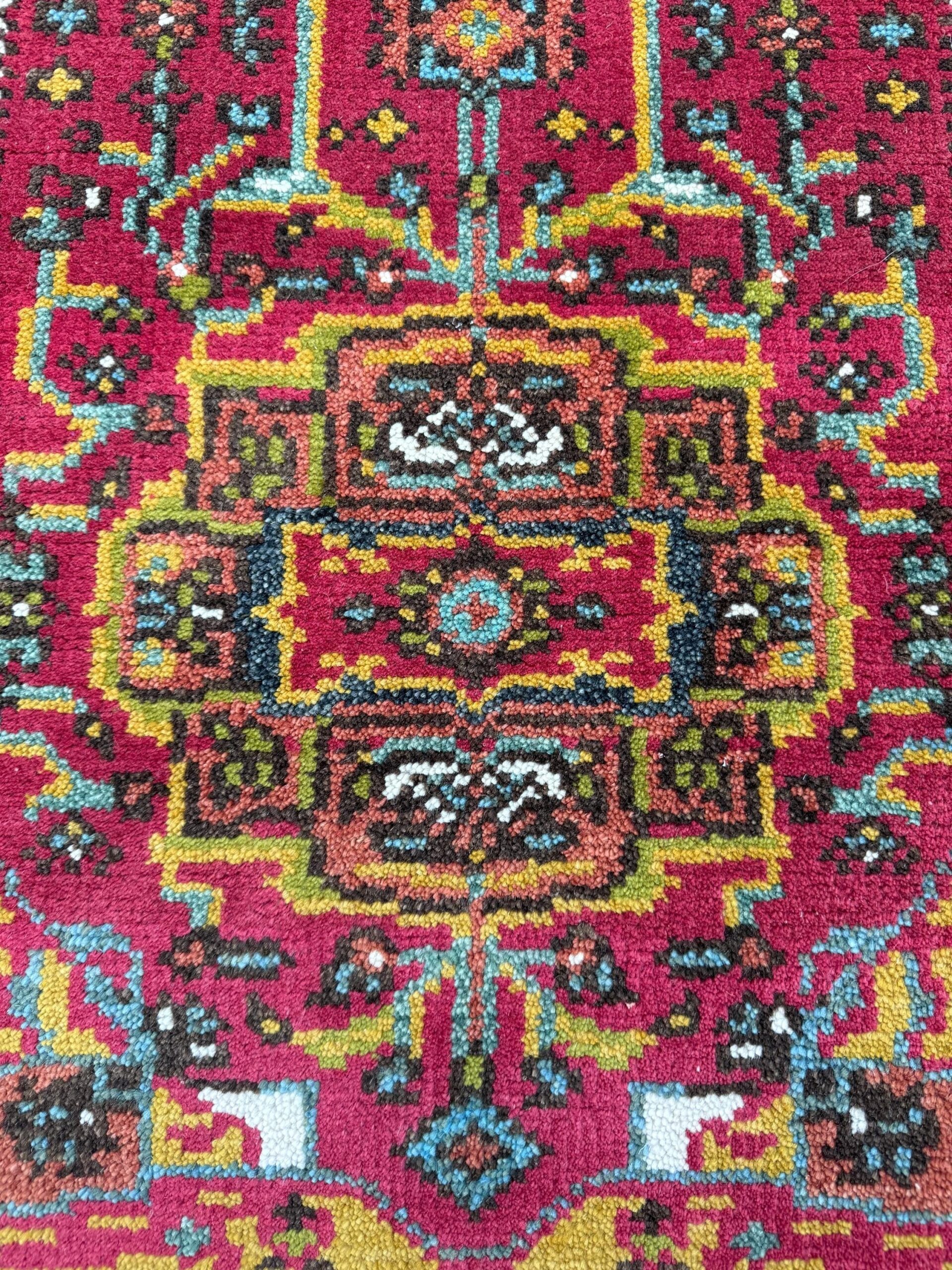 Turkish Oushak Rug 2.6×10 ft Wool Runner – Multicolored Geometric Bohemian Rug – Handmade Contemporary Design