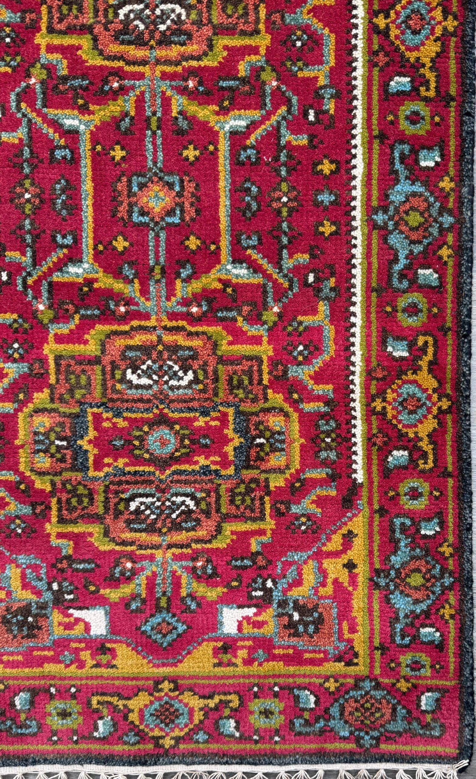 Turkish Oushak Rug 2.6×10 ft Wool Runner – Multicolored Geometric Bohemian Rug – Handmade Contemporary Design