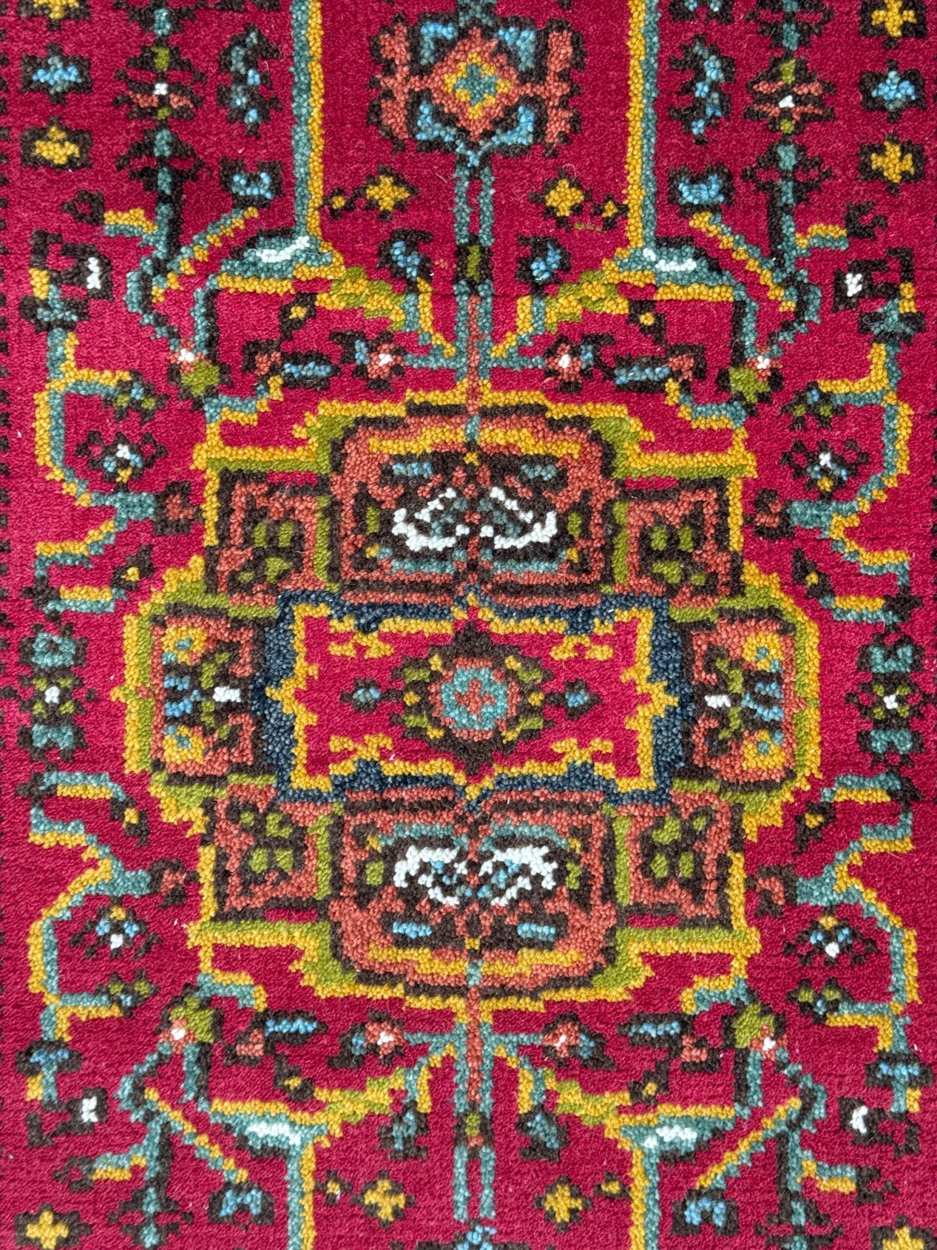 Turkish Oushak Rug 2.6×10 ft Wool Runner – Multicolored Geometric Bohemian Rug – Handmade Contemporary Design