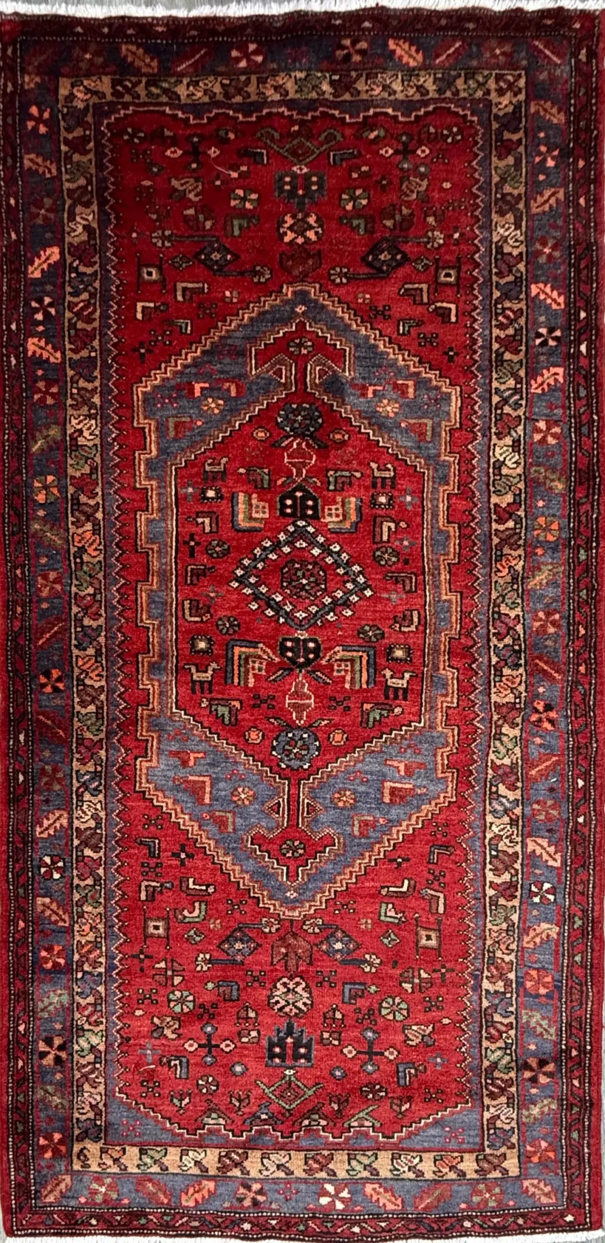 Vintage Hand-Knotted Wool Rug – Geometric Anatolian Village Design 3.9×7 ft