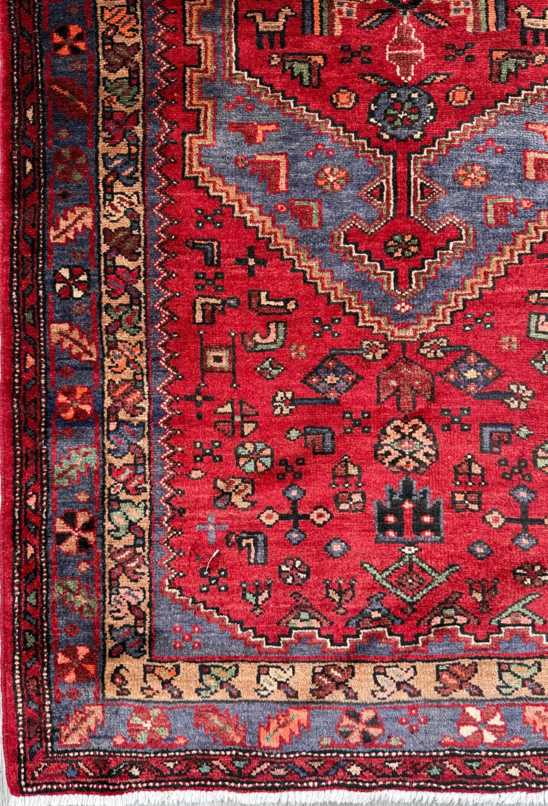 Vintage Hand-Knotted Wool Rug – Geometric Anatolian Village Design 3.9×7 ft