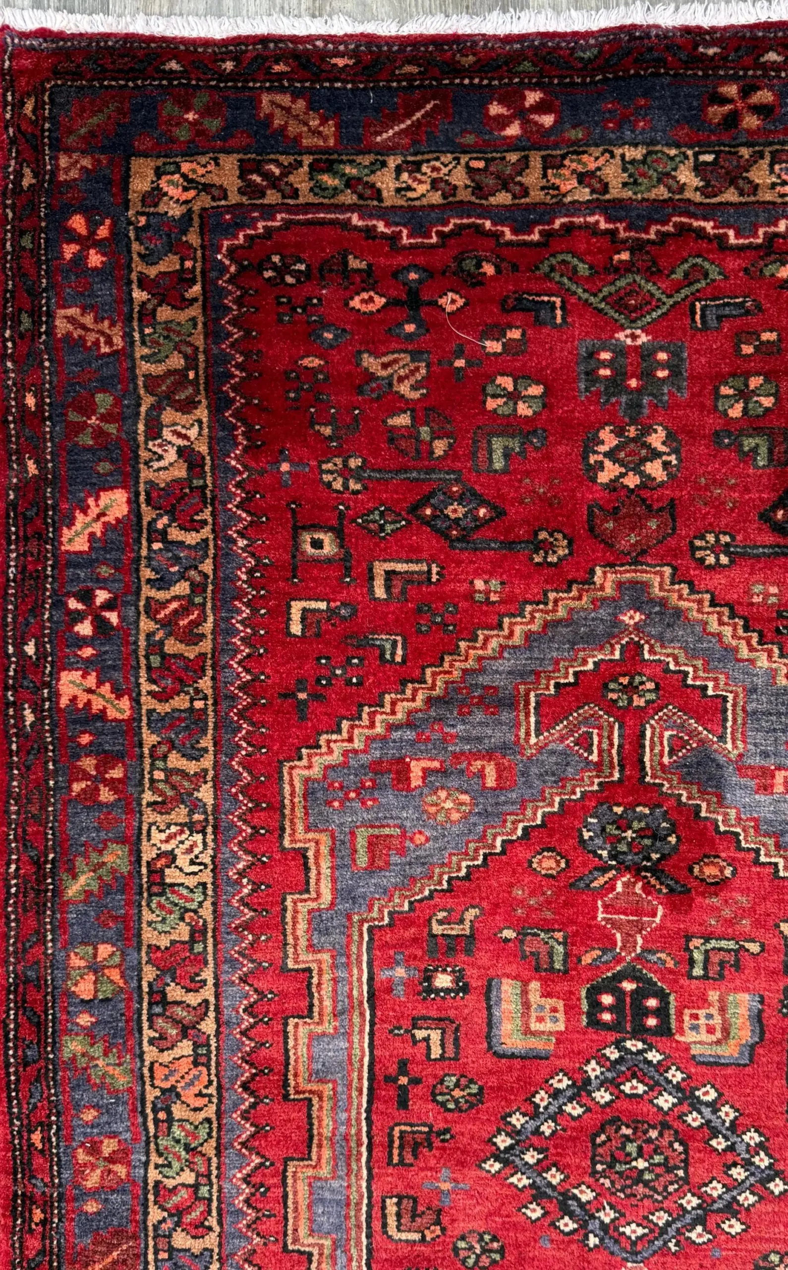 Vintage Hand-Knotted Wool Rug – Geometric Anatolian Village Design 3.9×7 ft
