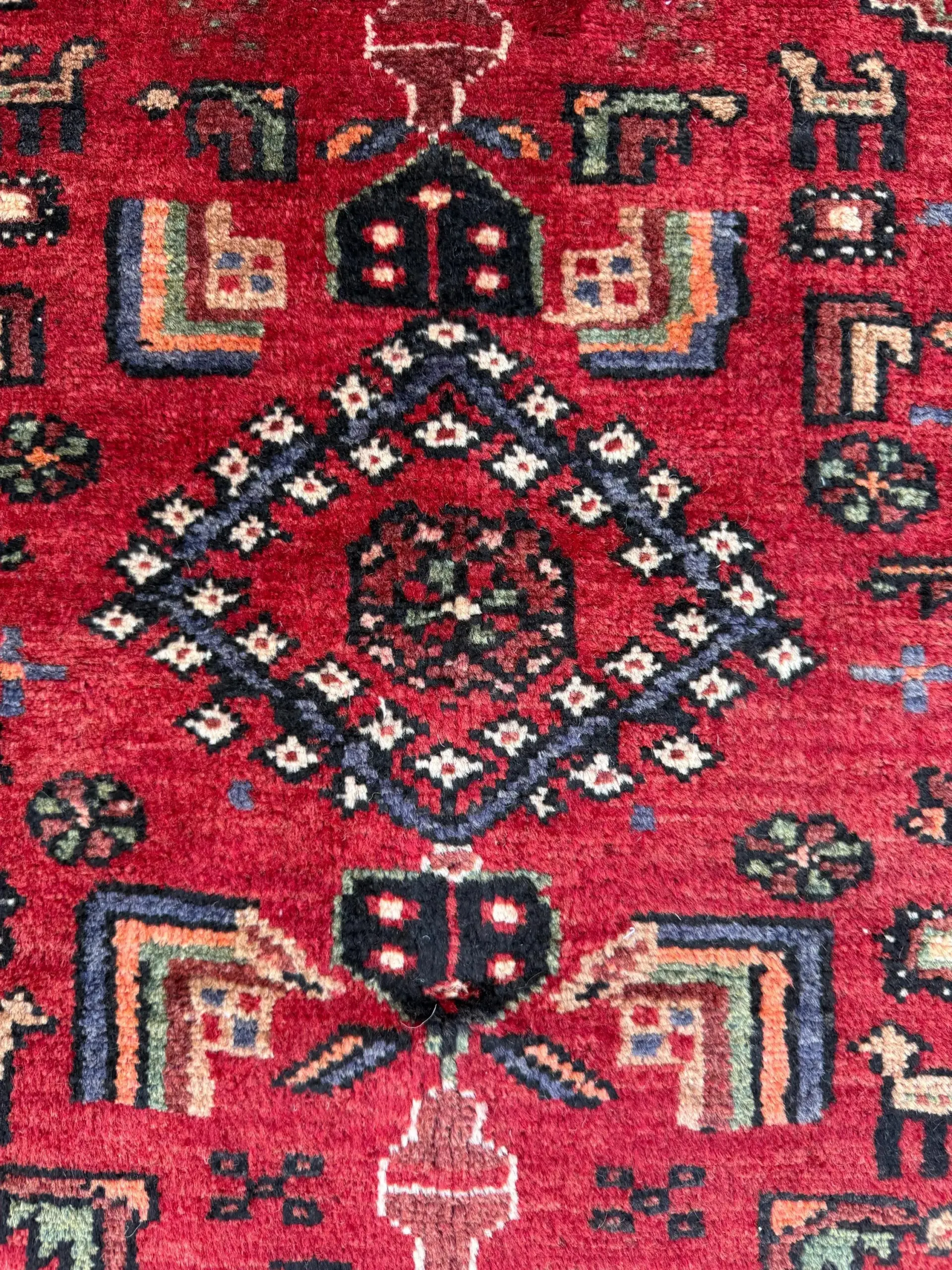 Vintage Hand-Knotted Wool Rug – Geometric Anatolian Village Design 3.9×7 ft