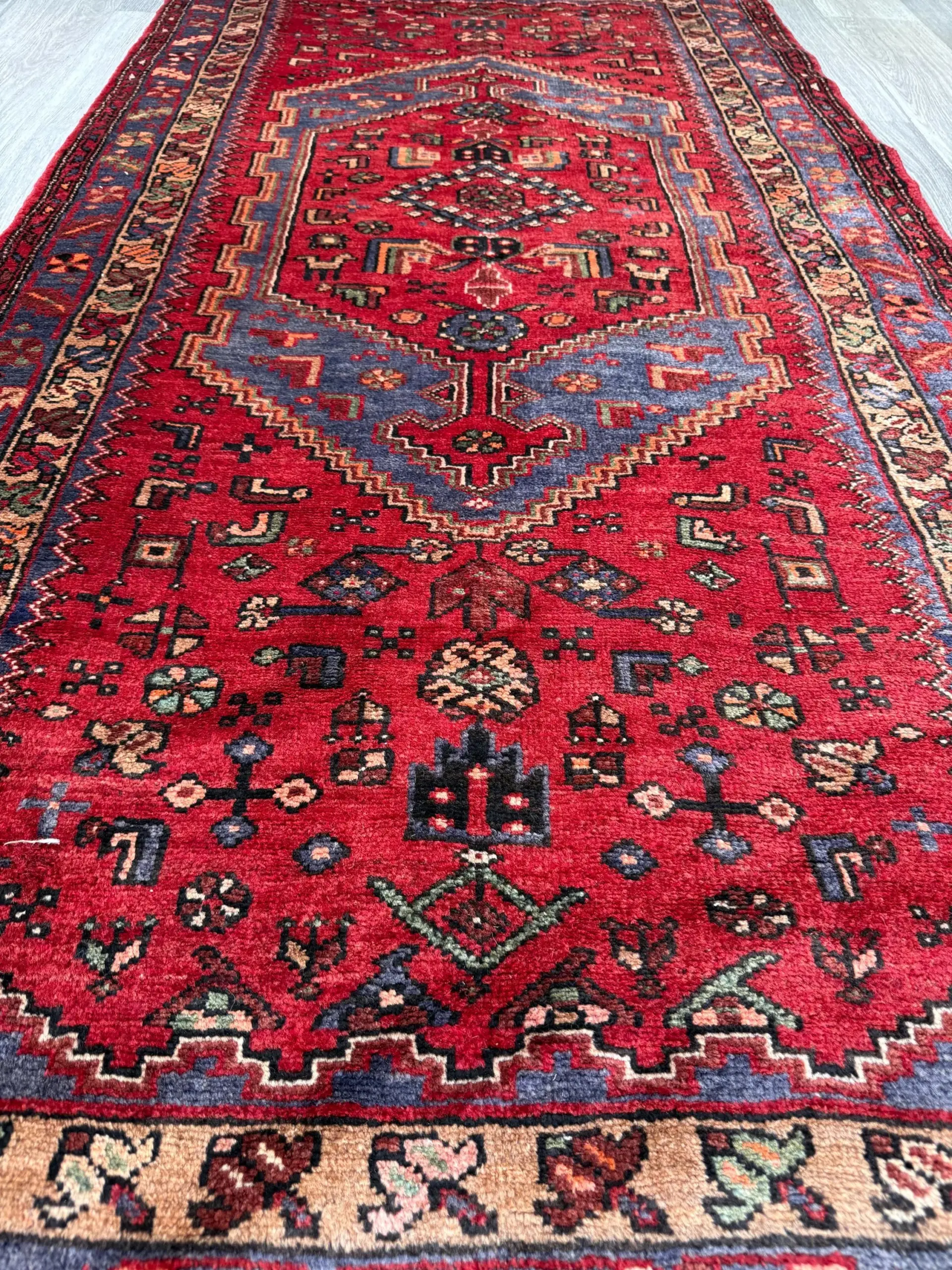 Vintage Hand-Knotted Wool Rug – Geometric Anatolian Village Design 3.9×7 ft