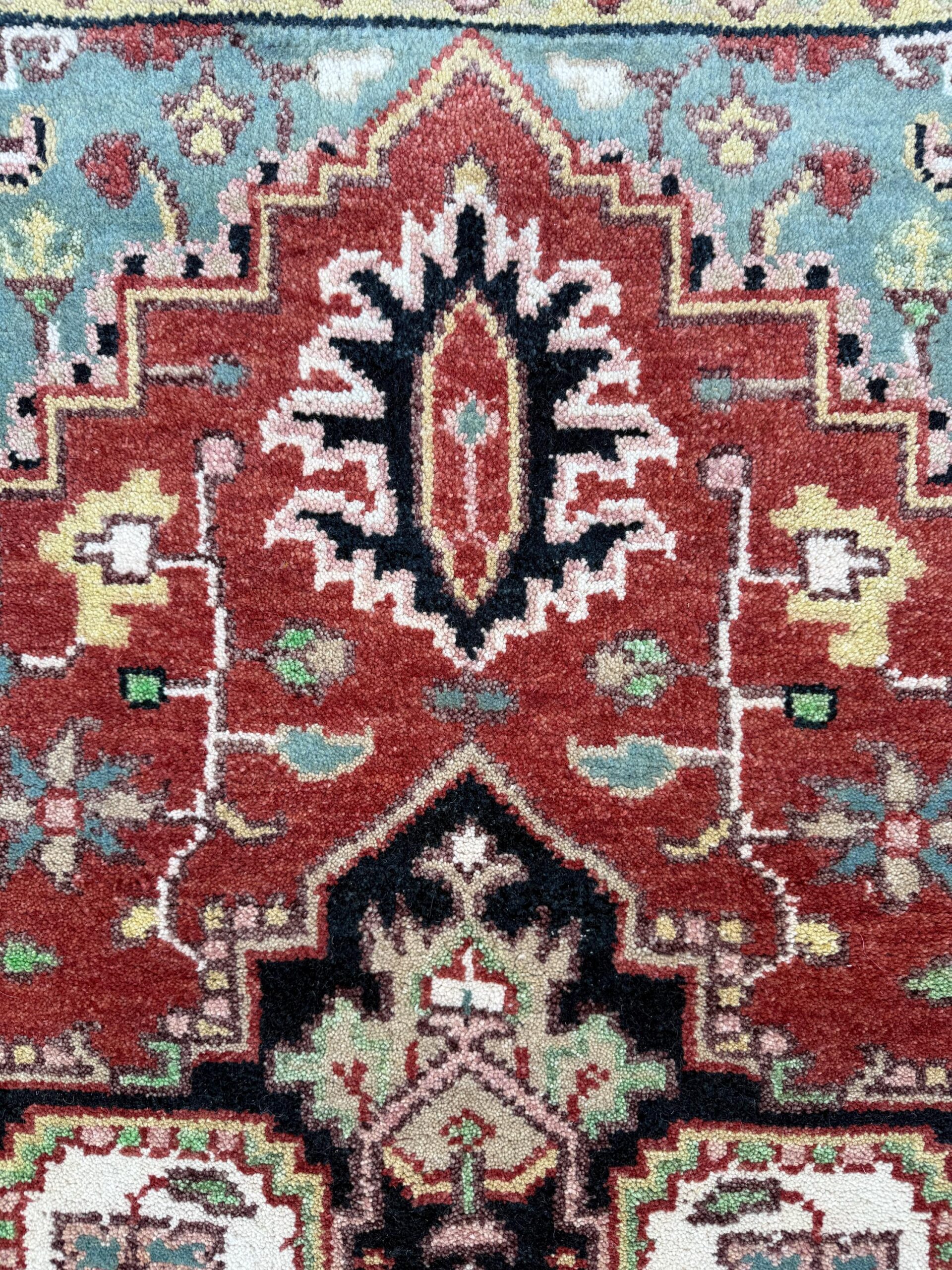 Handmade Wool Oushak Rug – Multicolored Geometric Bohemian Area Rug 5×8 ft
