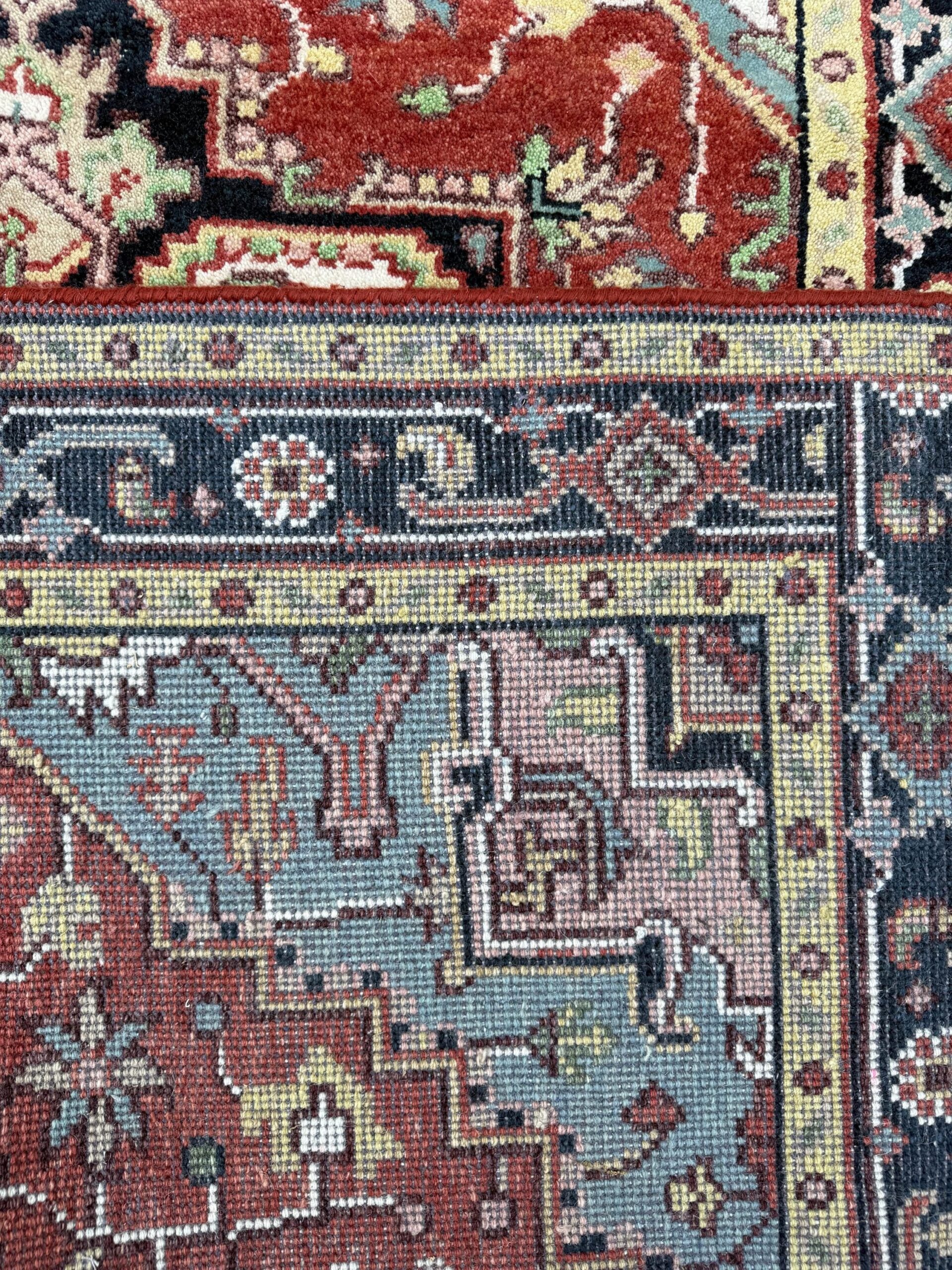 Handmade Wool Oushak Rug – Multicolored Geometric Bohemian Area Rug 5×8 ft