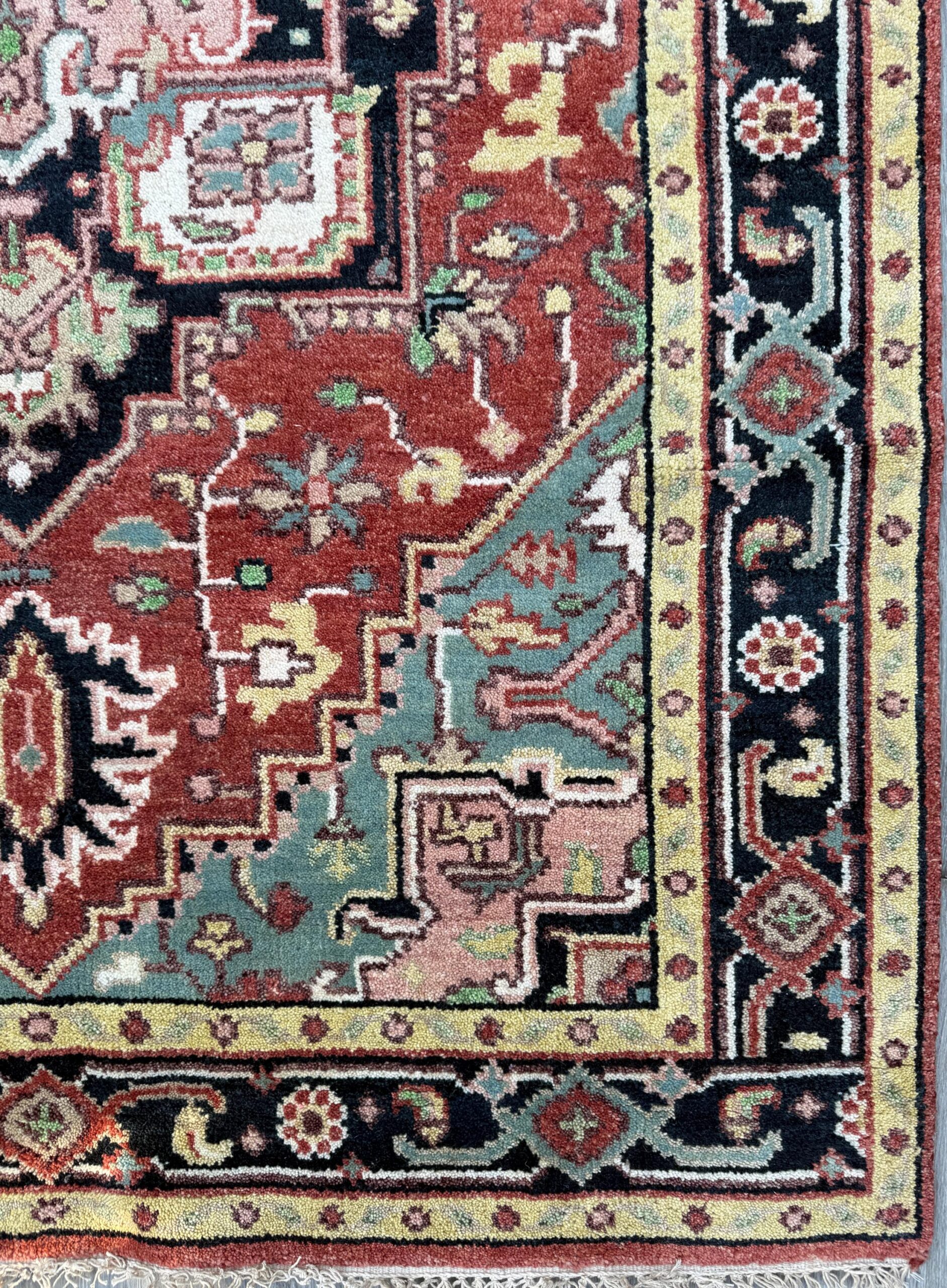Handmade Wool Oushak Rug – Multicolored Geometric Bohemian Area Rug 5×8 ft