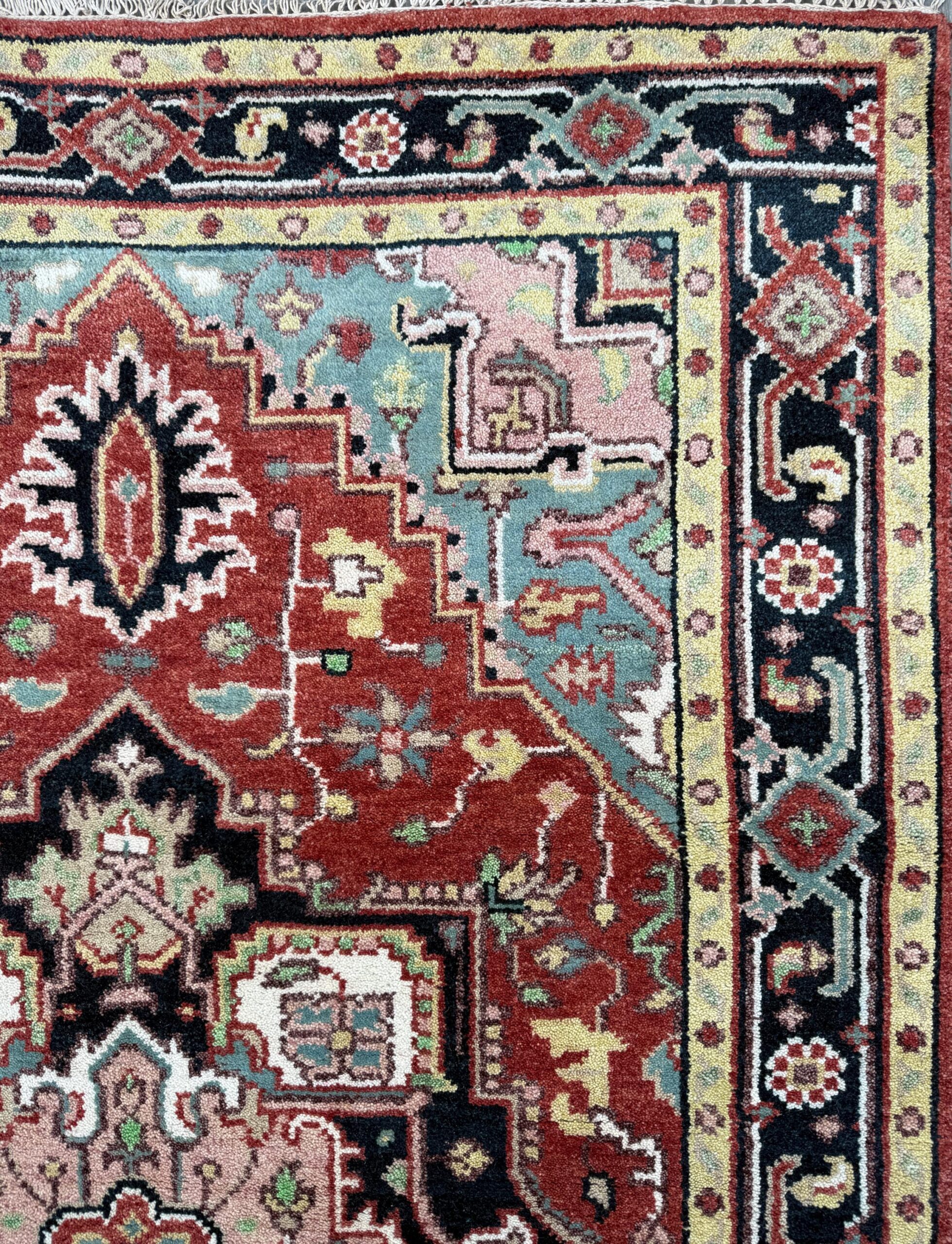 Handmade Wool Oushak Rug – Multicolored Geometric Bohemian Area Rug 5×8 ft