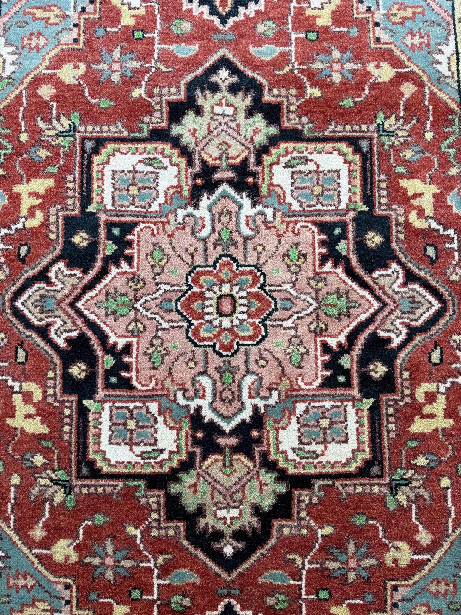 Handmade Wool Oushak Rug – Multicolored Geometric Bohemian Area Rug 5×8 ft