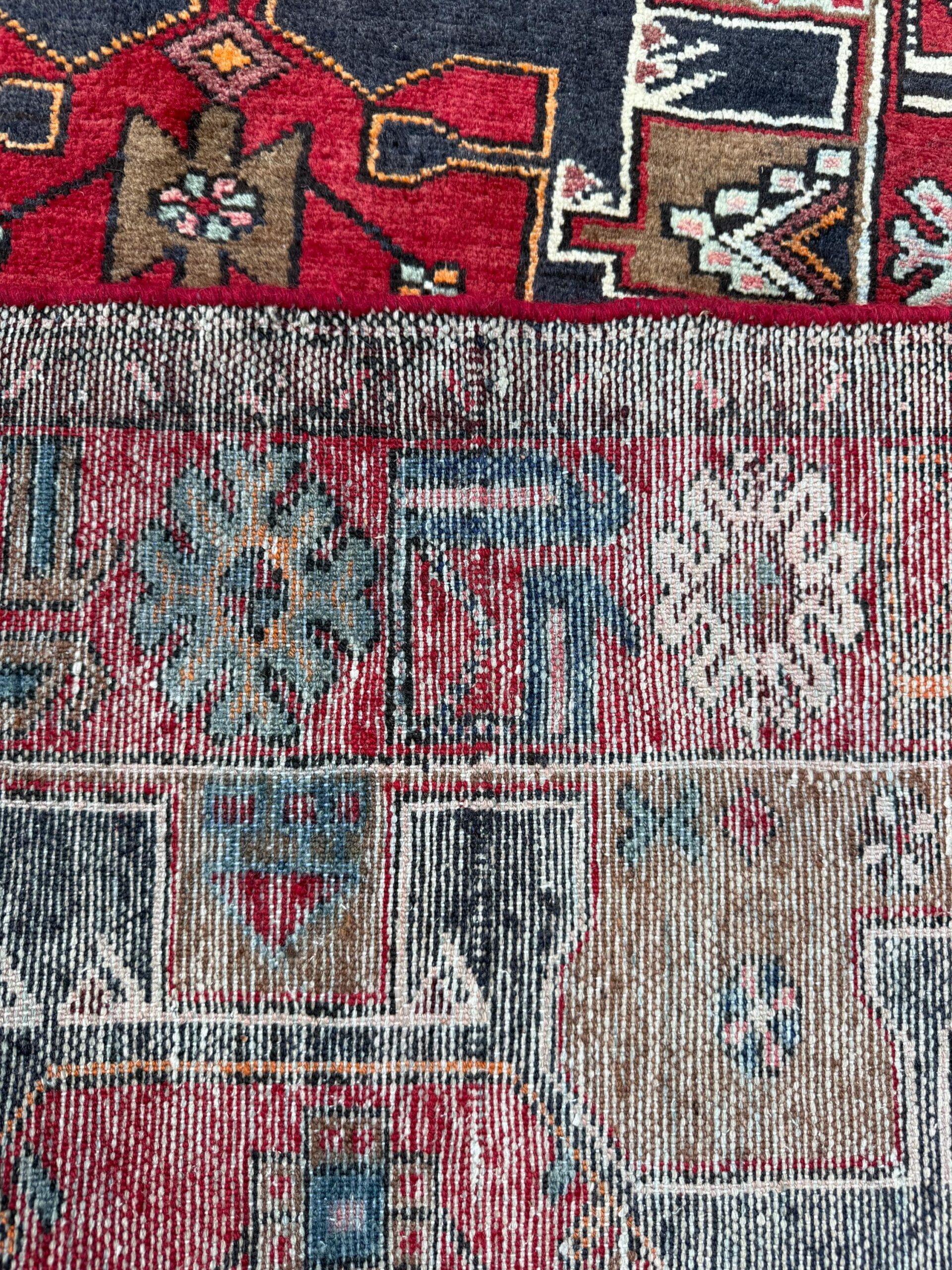 Vintage Turkish Rug 3.6×10.1 ft Hand Knotted Wool Anatolian Geometric Runner 1970s