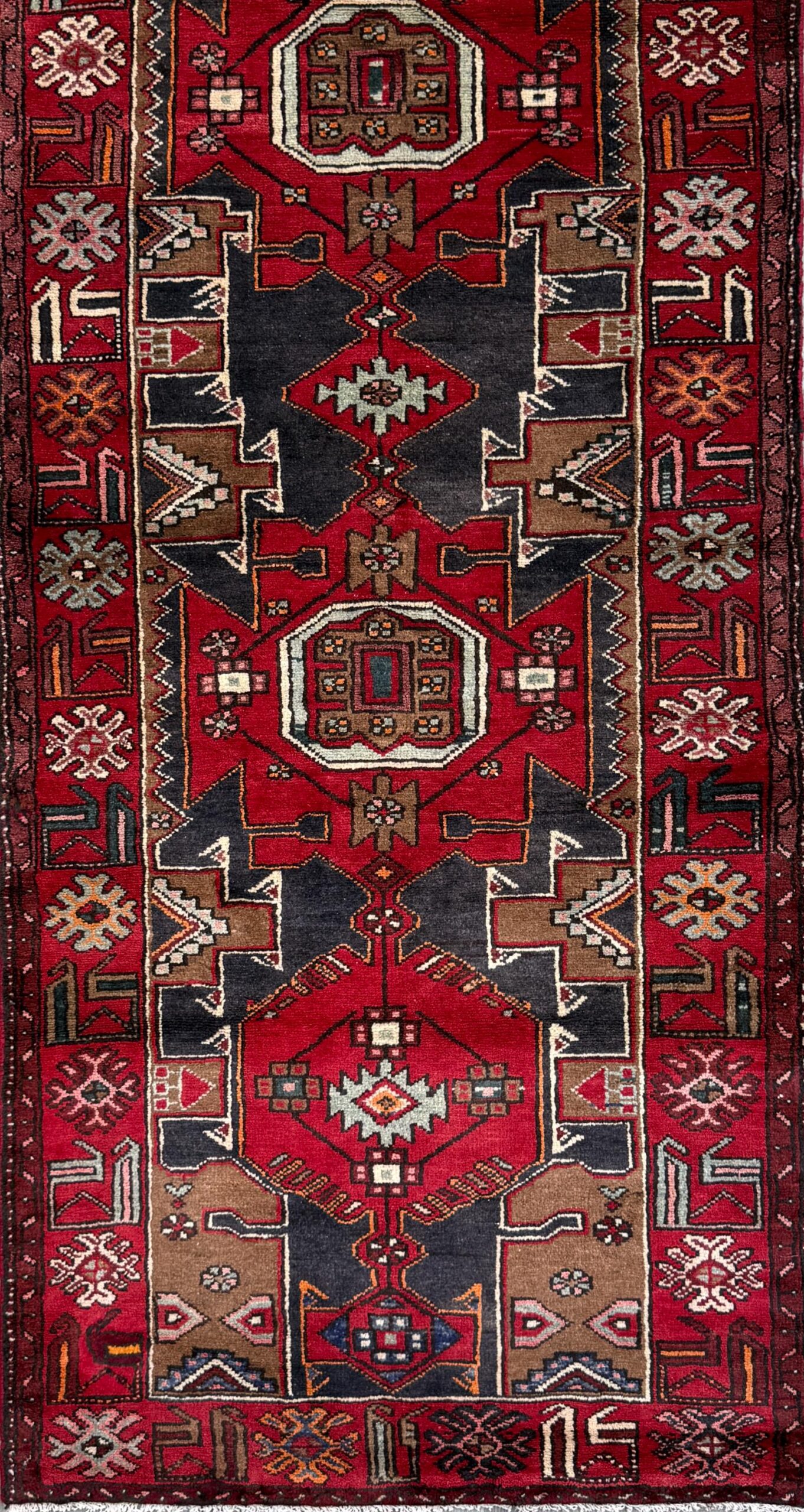 Vintage Turkish Rug 3.6×10.1 ft Hand Knotted Wool Anatolian Geometric Runner 1970s