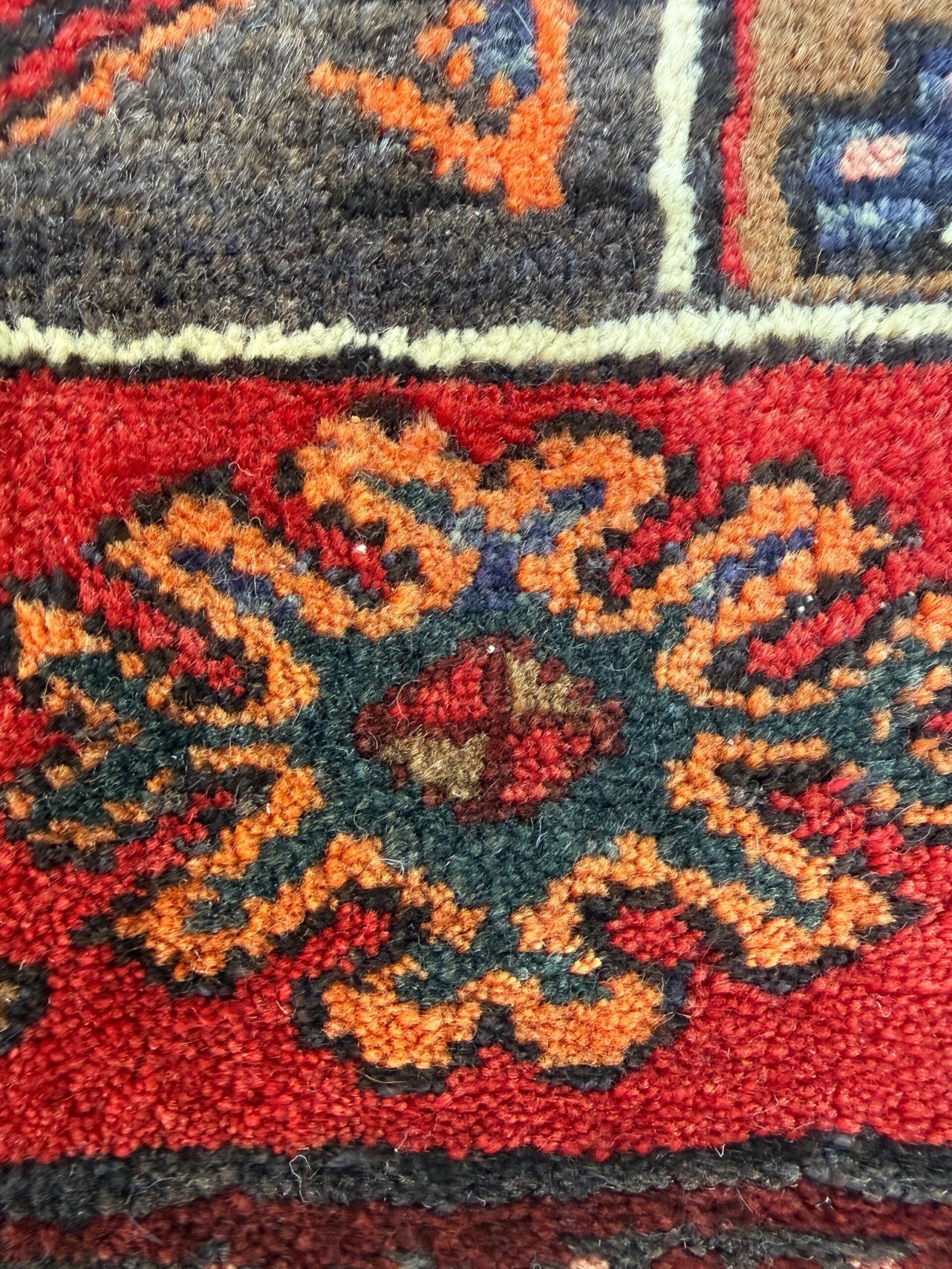 Vintage Turkish Rug 3.6×10.1 ft Hand Knotted Wool Anatolian Geometric Runner 1970s