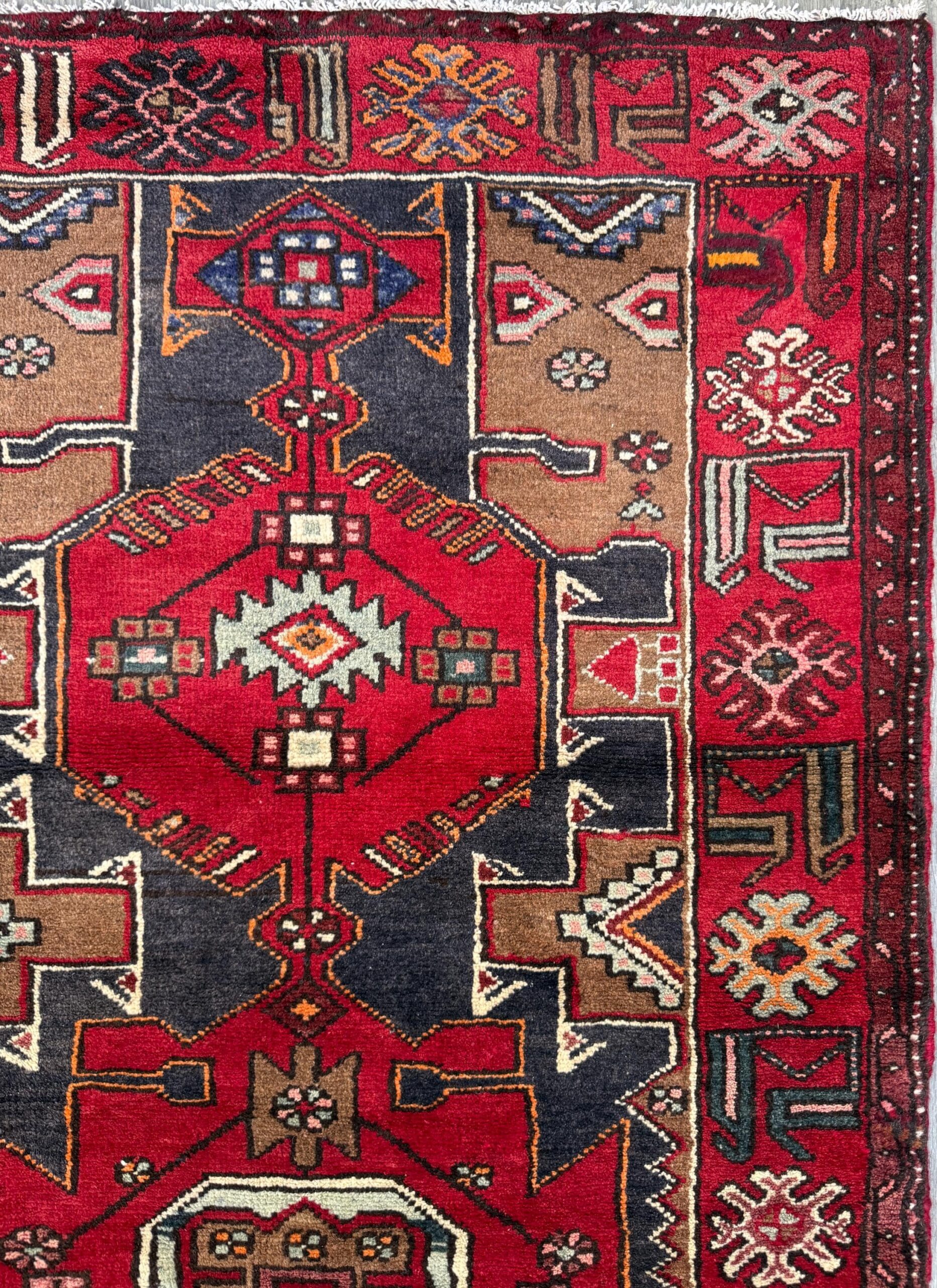 Vintage Turkish Rug 3.6×10.1 ft Hand Knotted Wool Anatolian Geometric Runner 1970s