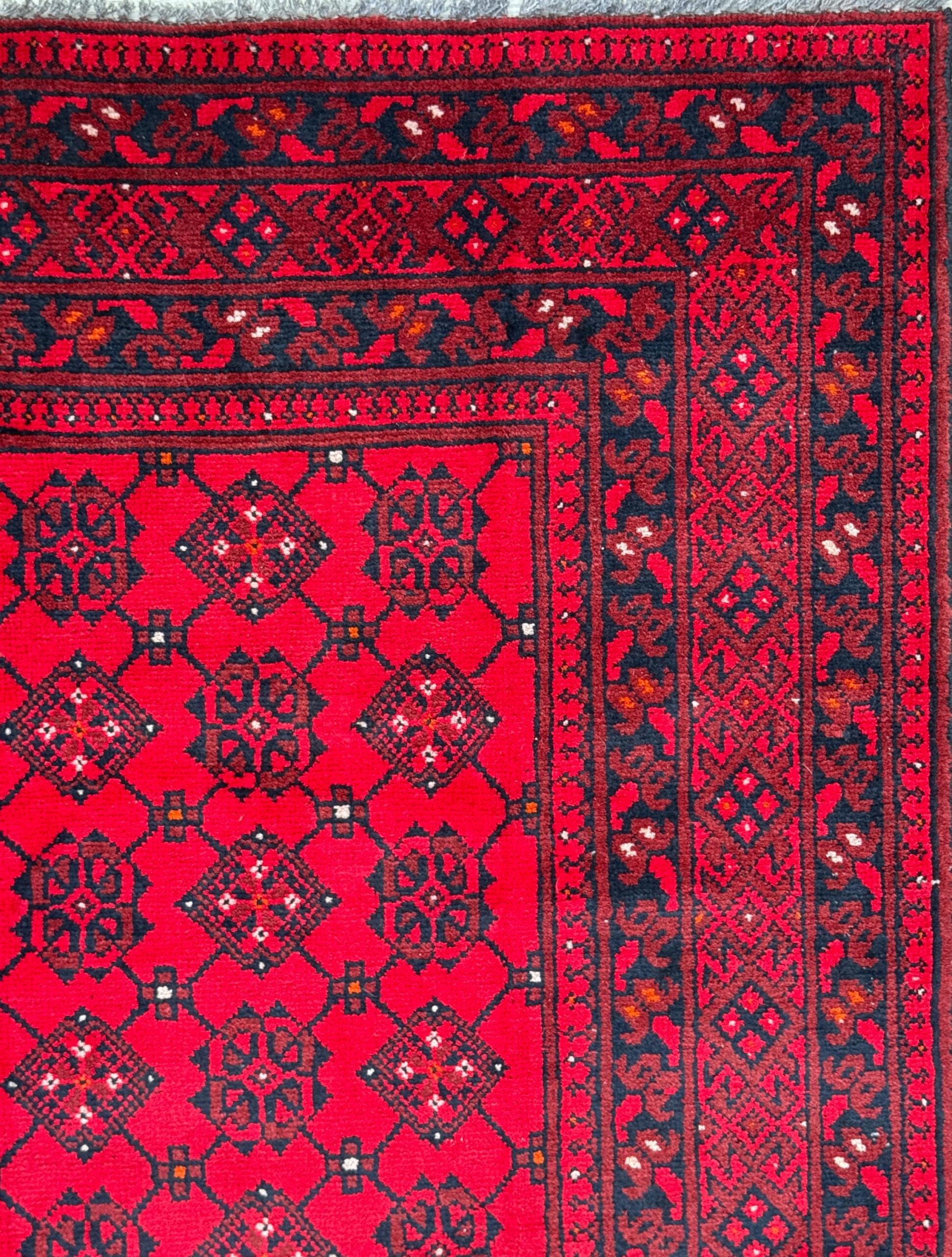 Vintage Afghan Turkmen Rug 6.4×3.3 ft Hand Knotted Wool Basheeri Tribal Area Rug 1990s