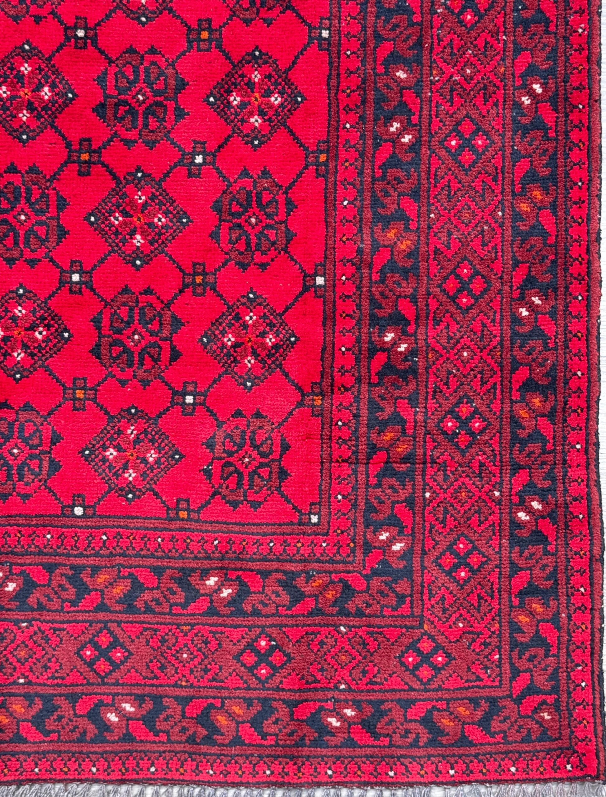 Vintage Afghan Turkmen Rug 6.4×3.3 ft Hand Knotted Wool Basheeri Tribal Area Rug 1990s