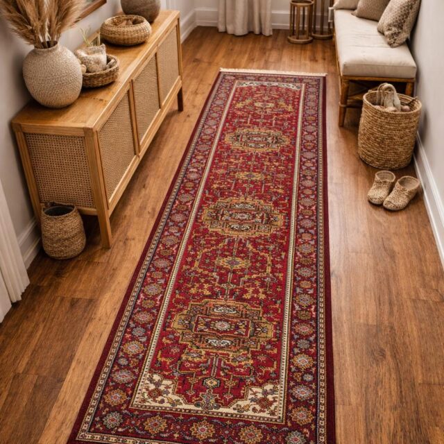Turkish Oushak Rug 2.6×10 ft Wool Runner – Multicolored Geometric Bohemian Rug – Handmade Contemporary Design