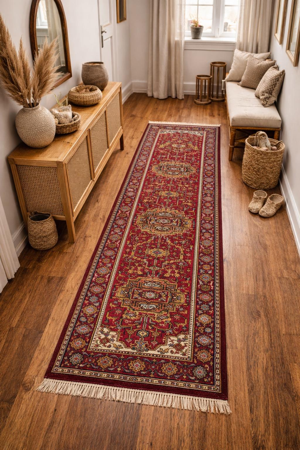 Turkish Oushak Rug 2.6×10 ft Wool Runner – Multicolored Geometric Bohemian Rug – Handmade Contemporary Design