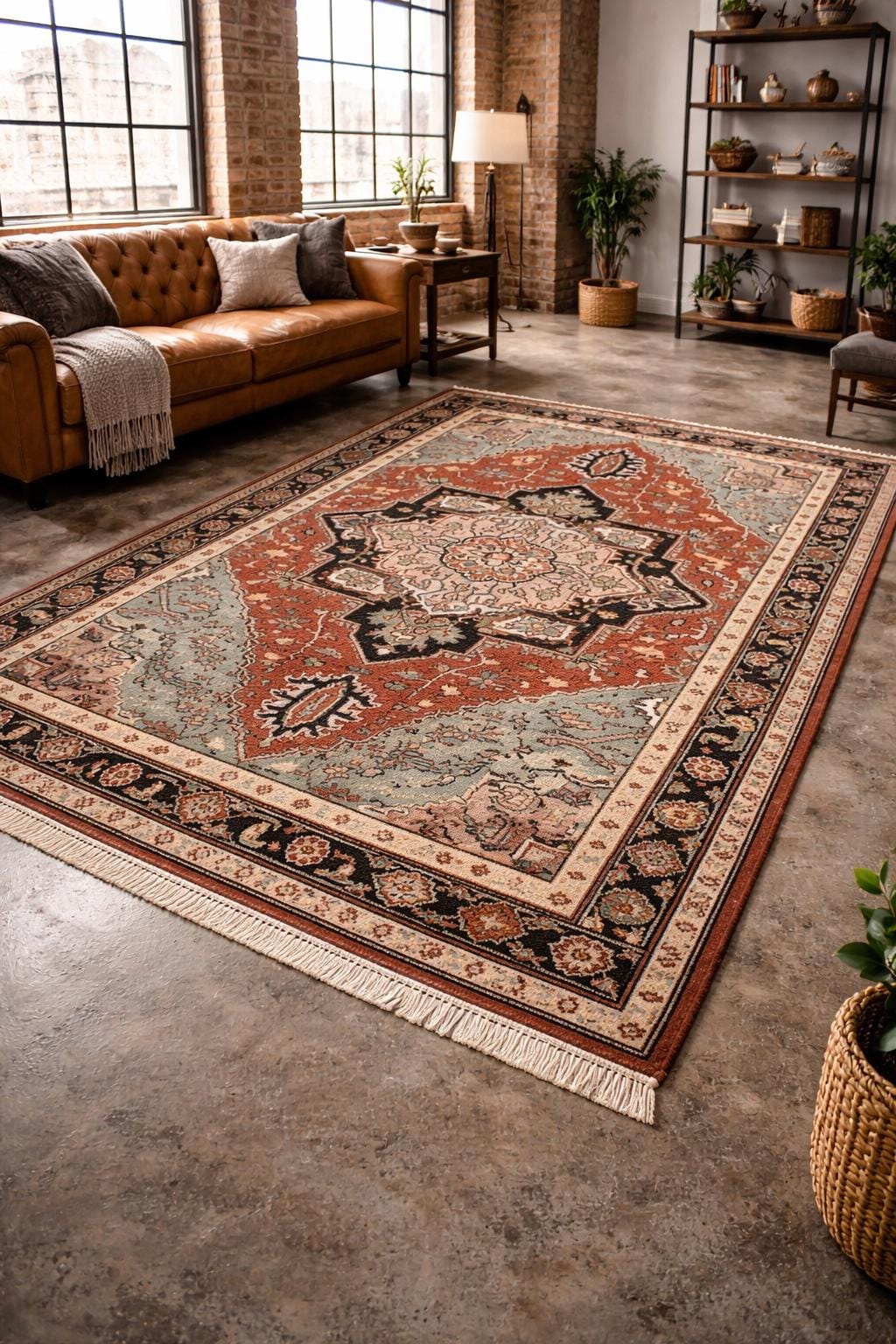 Handmade Wool Oushak Rug – Multicolored Geometric Bohemian Area Rug 5×8 ft