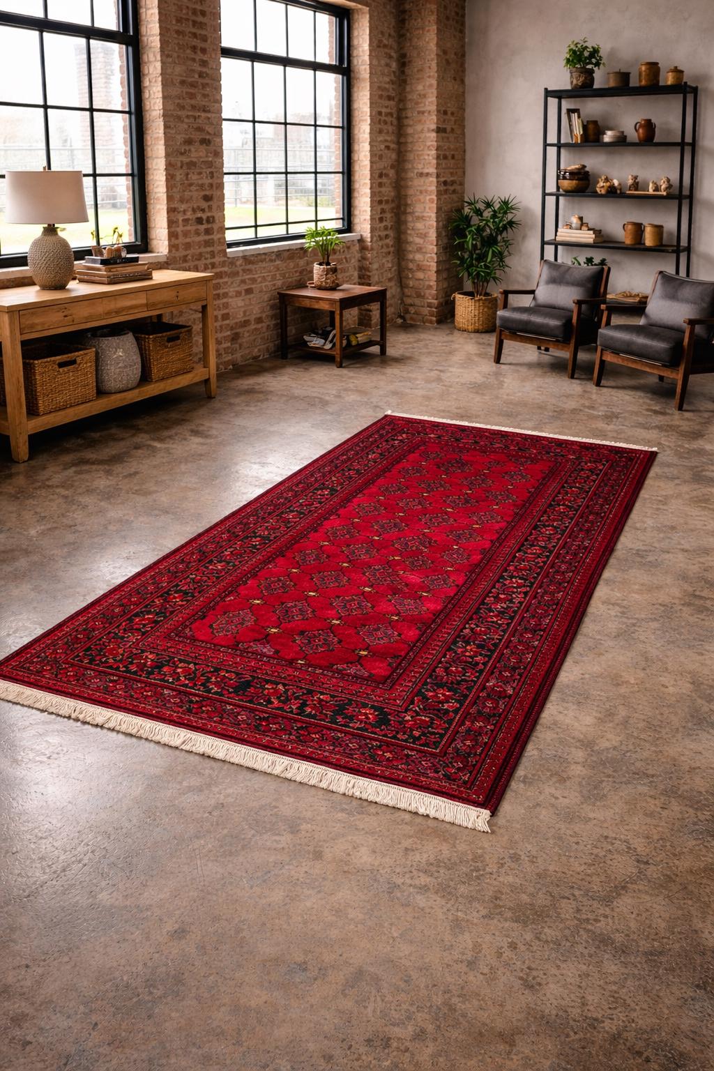 Vintage Afghan Turkmen Rug 6.4×3.3 ft Hand Knotted Wool Basheeri Tribal Area Rug 1990s