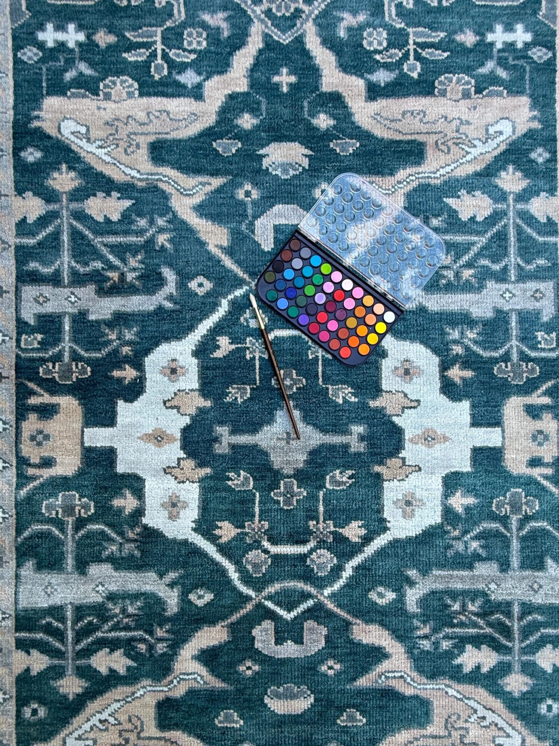 6×9 ft Oushak Hand Knotted Rug: Bohemian Wool Carpet